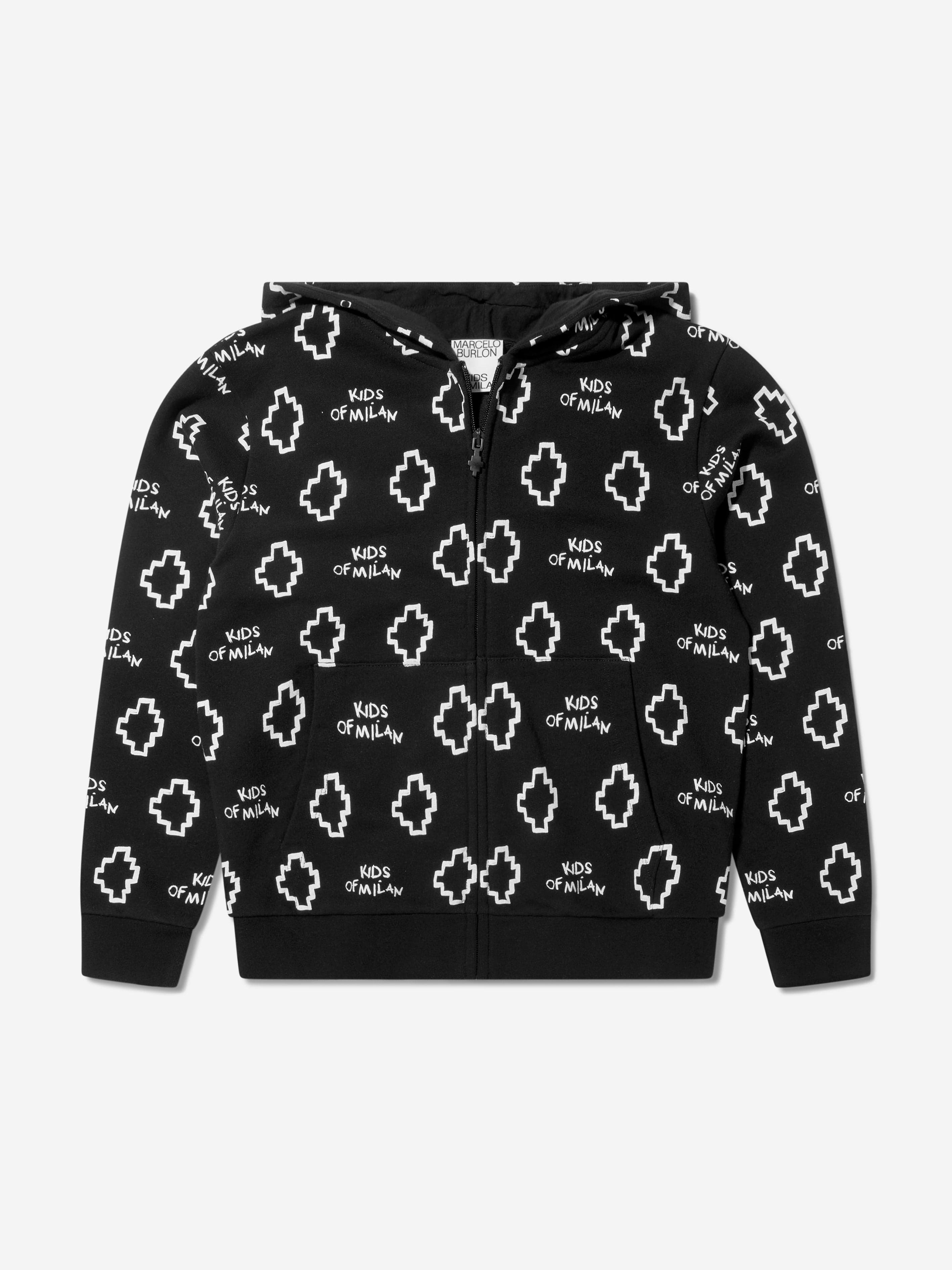 Marcelo Burlon Boys Cotton Logo Print Zip Up Top Discount Pices