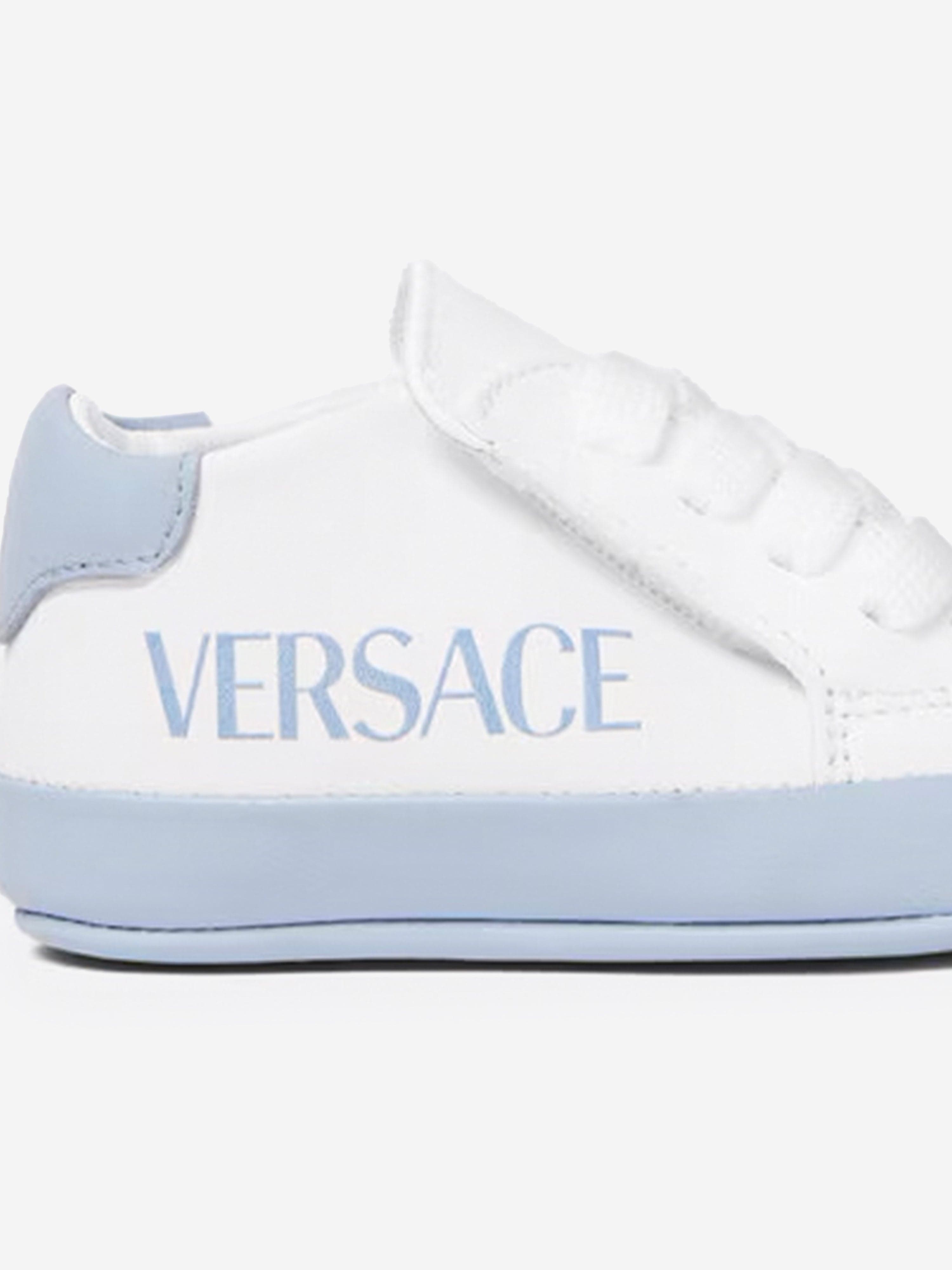 Versace Baby Leather Pre Walker Trainers in White Deals Online