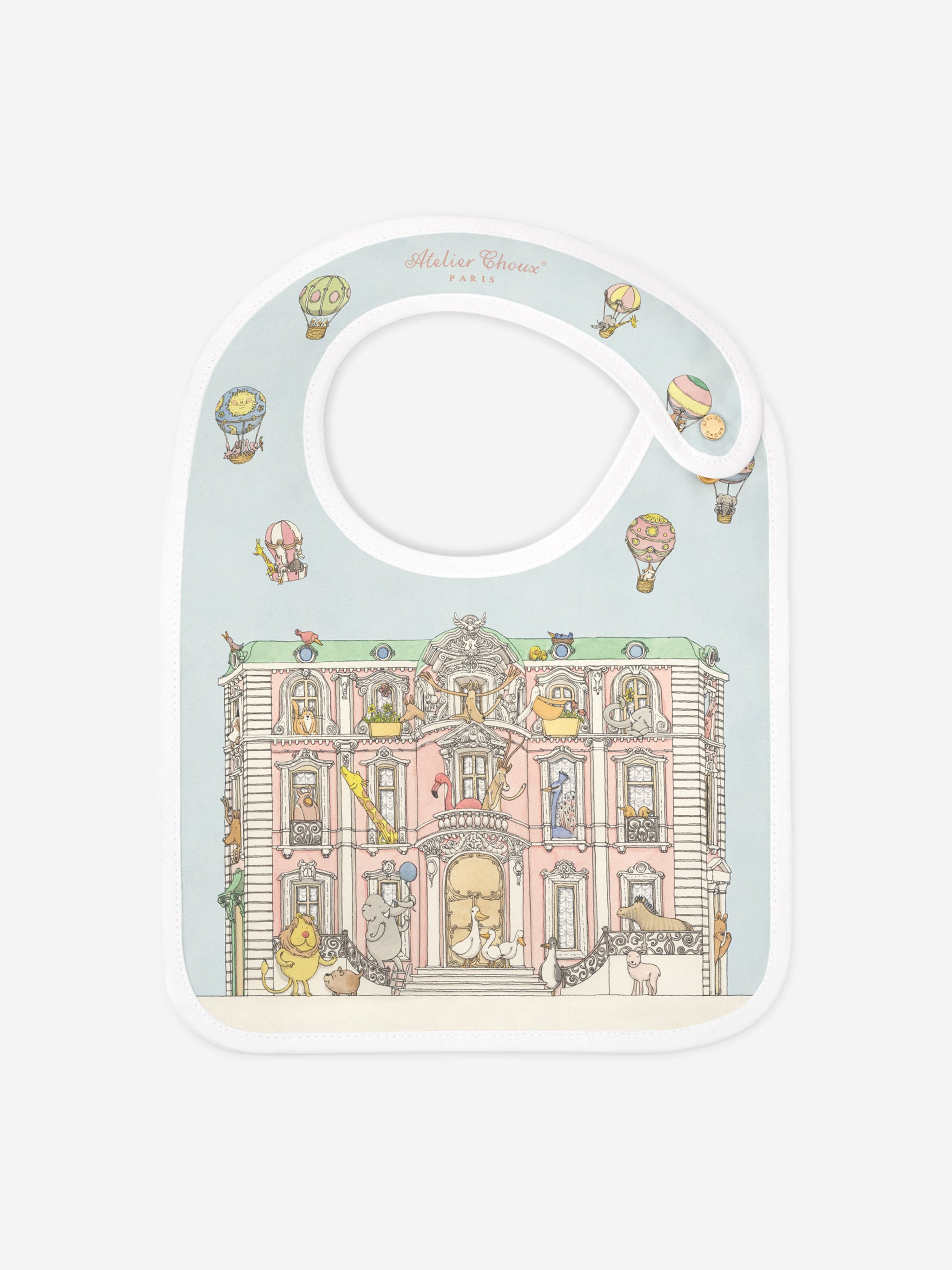 Atelier Choux Baby Satin Monceau Mansion Bib in Blue Tumblr