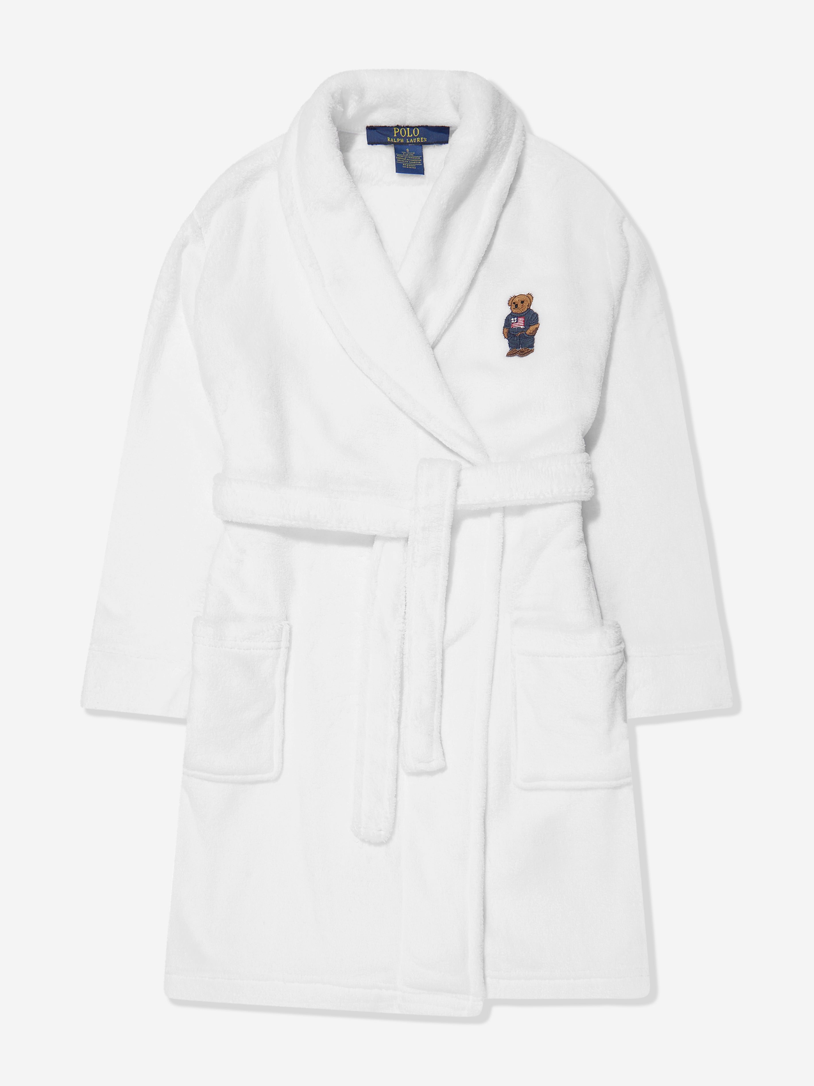 Ralph Lauren Boys Bear Patch Robe in White Discount Outlet Store