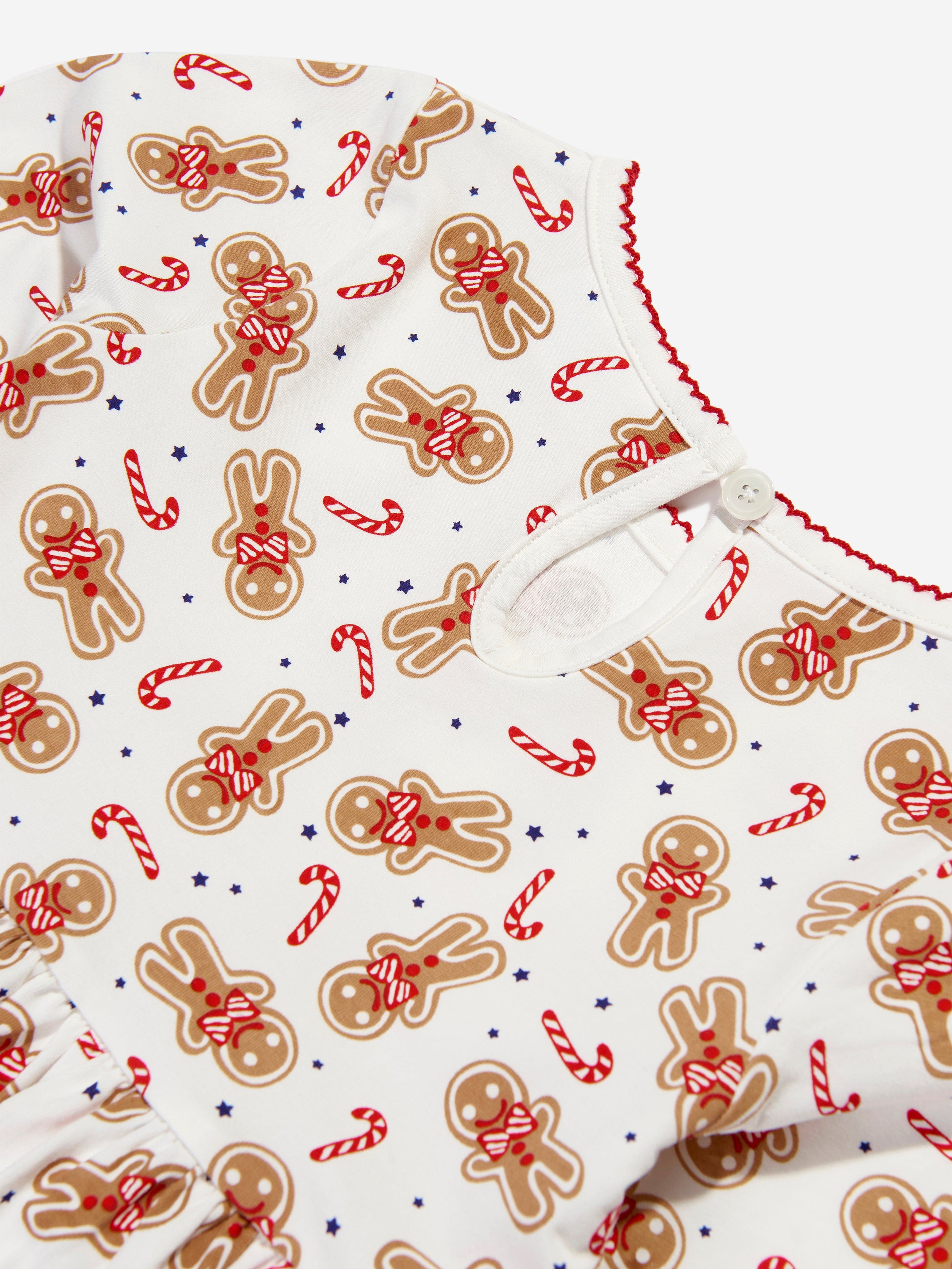 Rachel Riley Girls Gingerbread Jersey Dress in White Quality Original