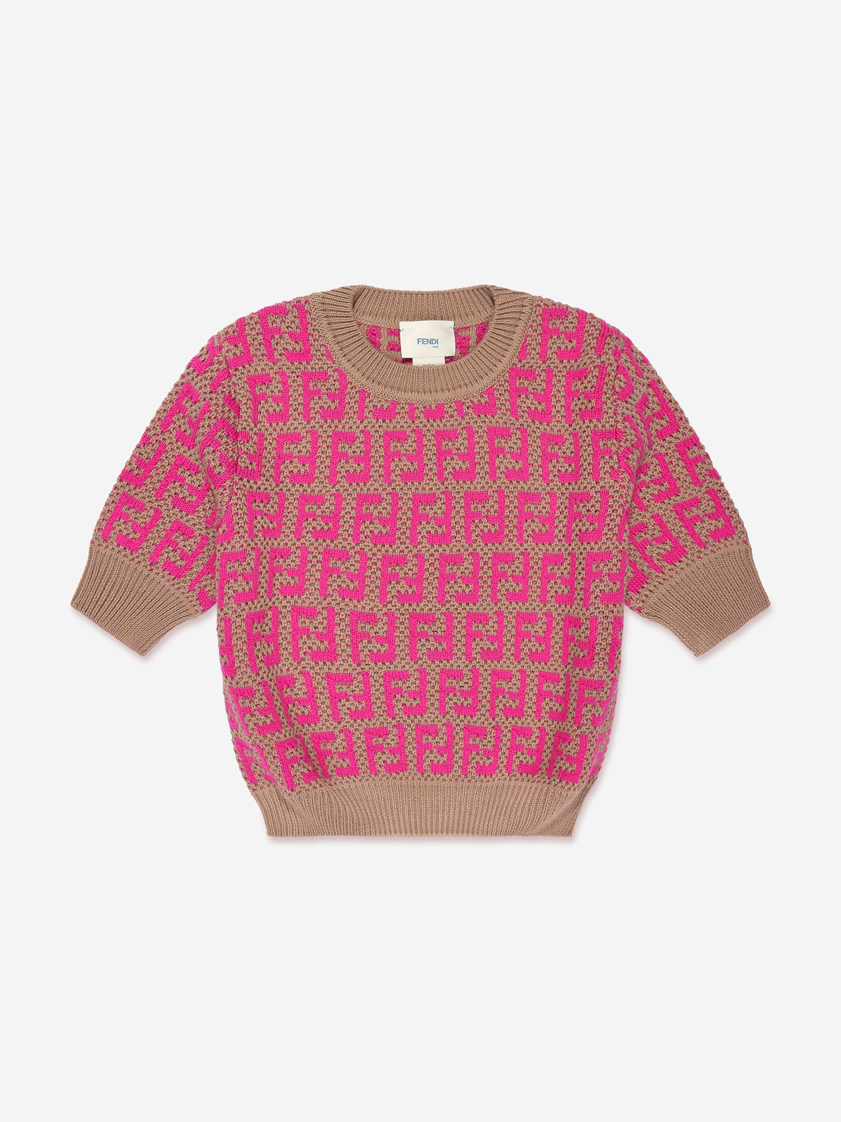 Fendi Girls Knitted Logo Top in Pink Low Pice Cheap Online