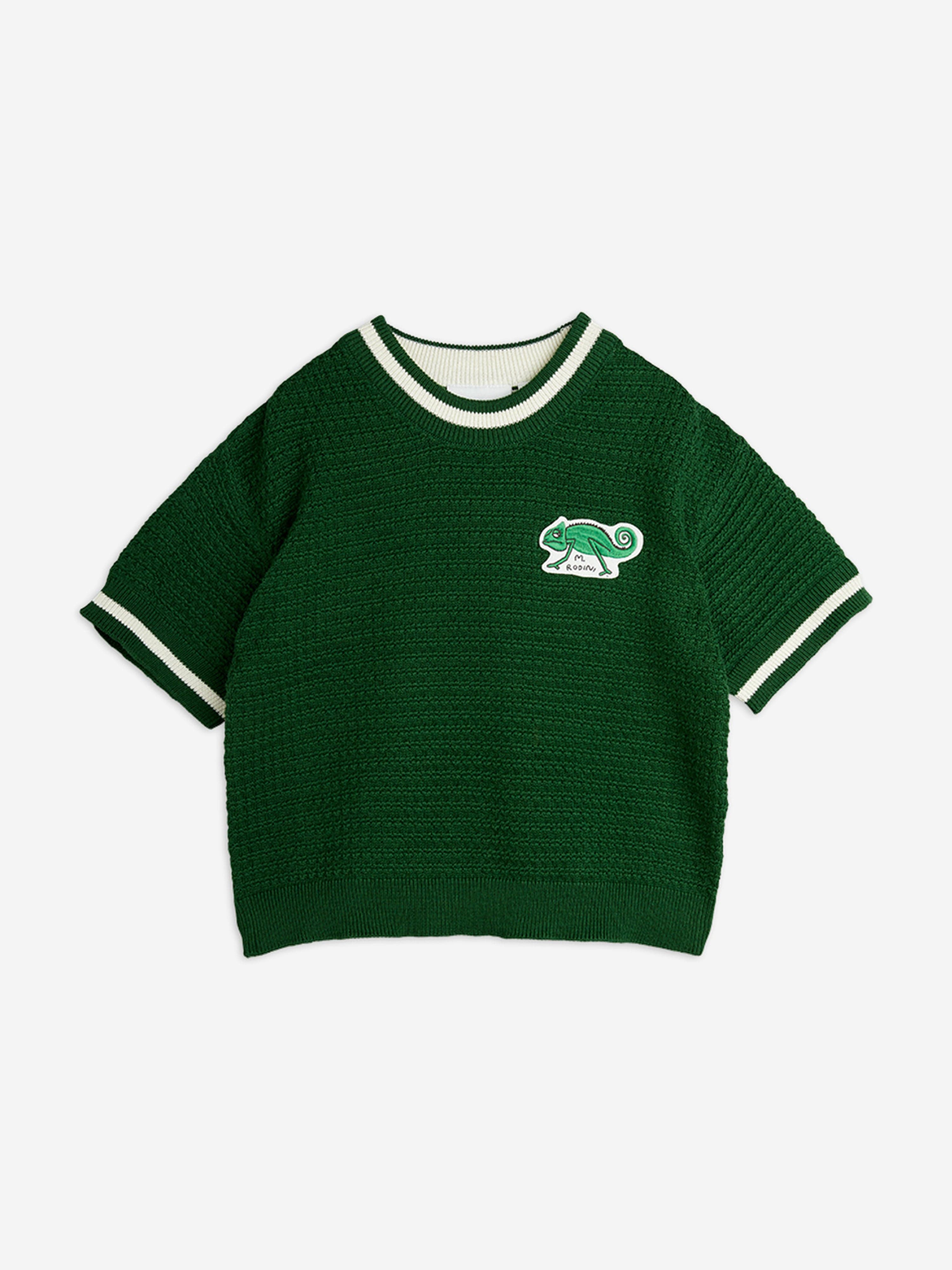 Kids Lizard Patch Crochet Knit T-Shirt in Green Brand New Unisex Sale Online