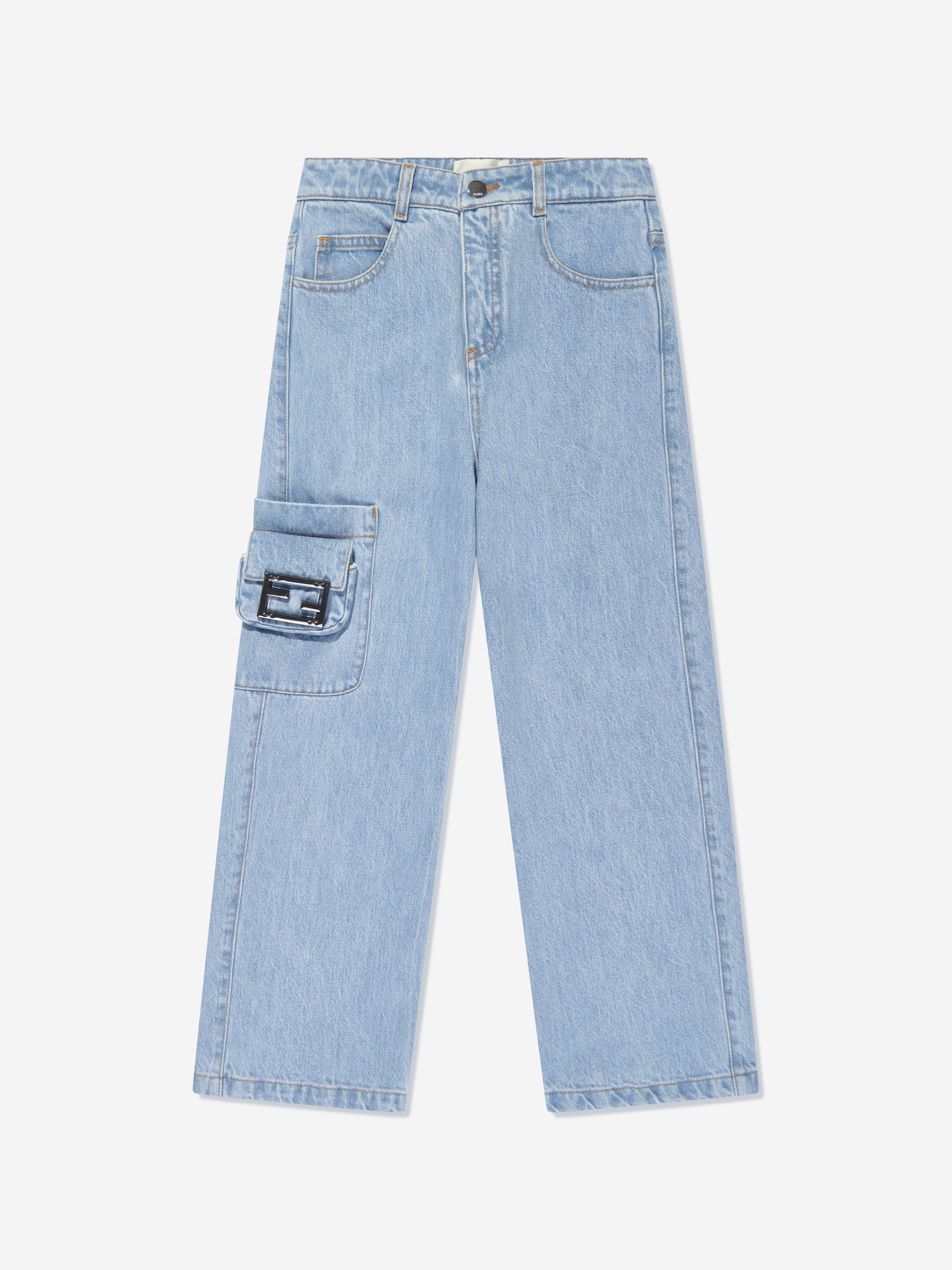 Fendi Girls Cargo Baguette Bag Jeans in Blue In China Sale Online