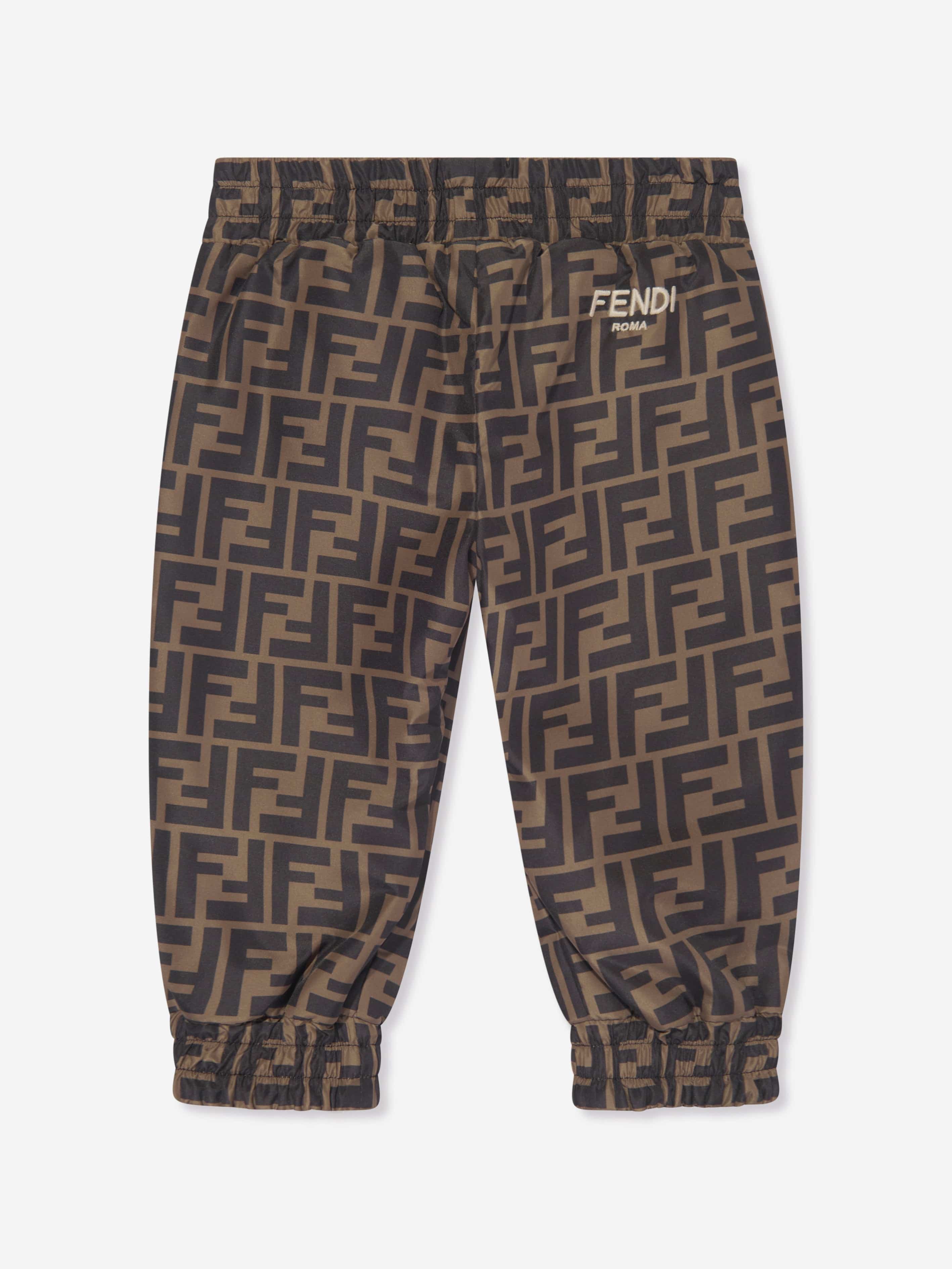 Fendi Baby FF Logo Reversible Joggers in Brown Cheap Sale Professional