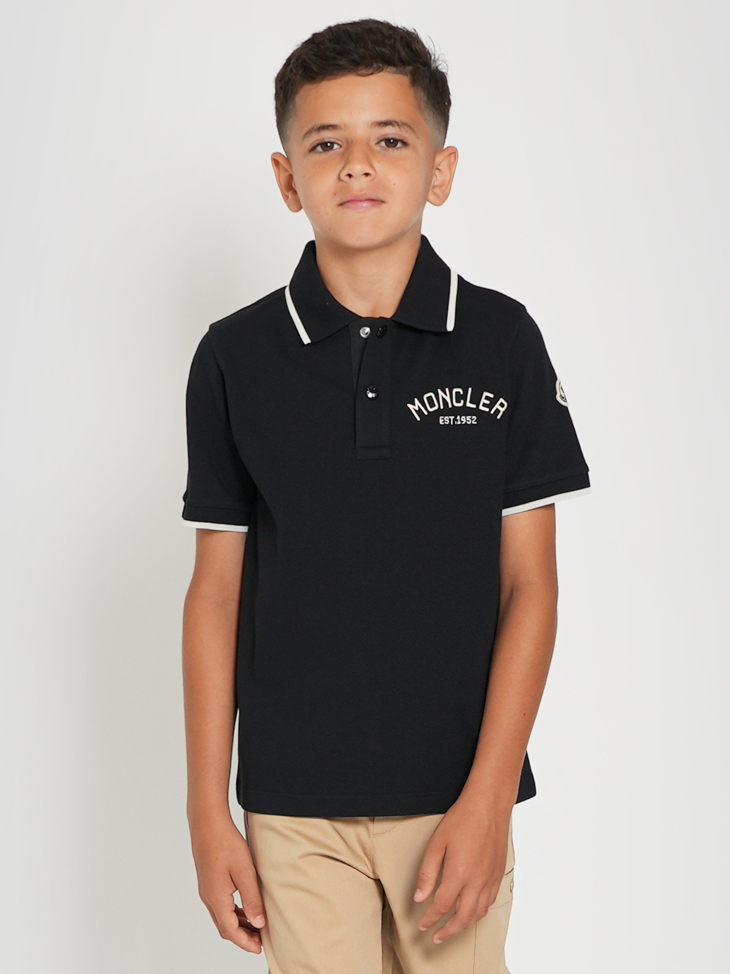 Moncler Enfant Boys Embroidered Logo Polo Shirt in Black Cheap Sale Enjoy