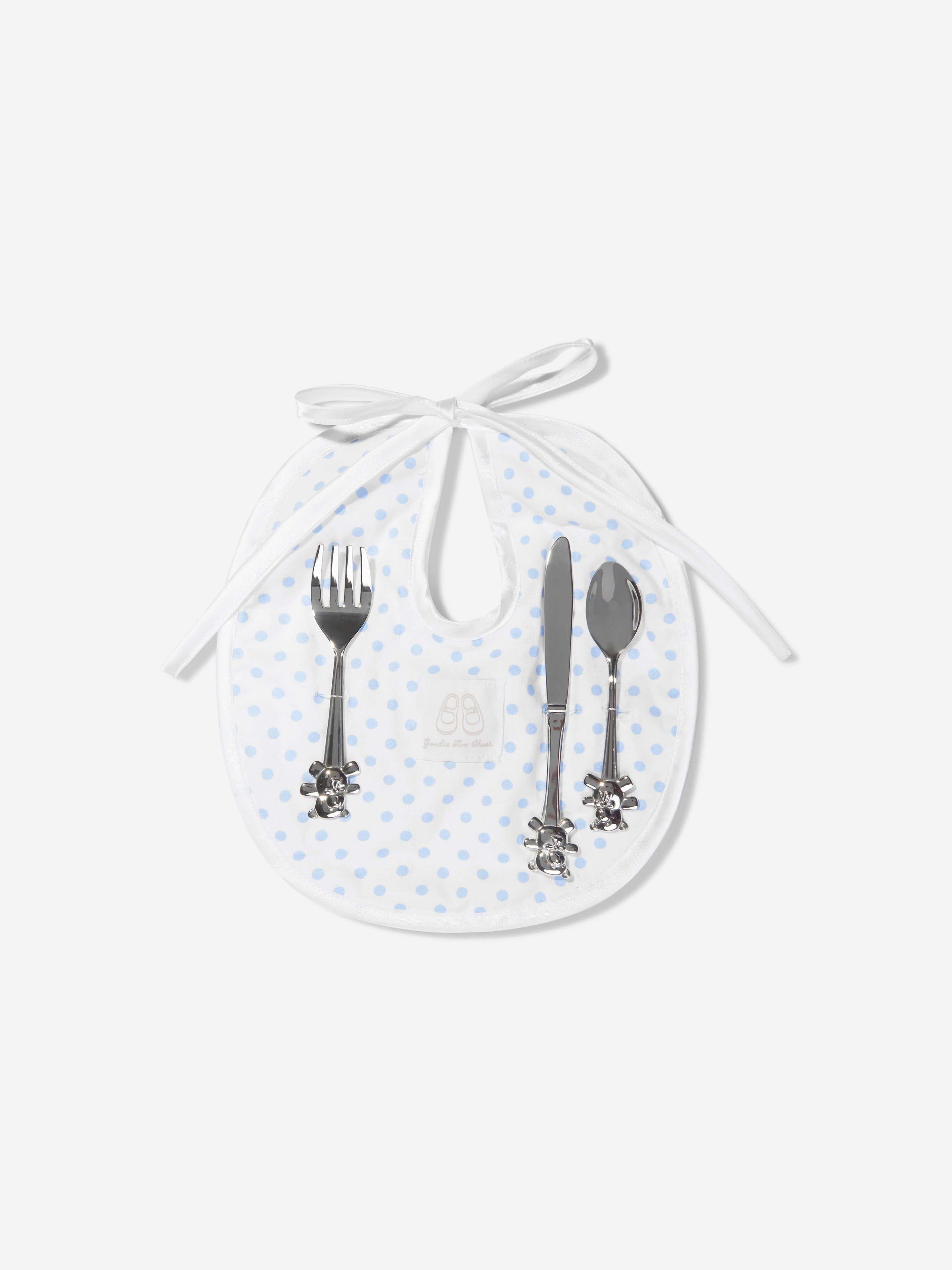 English Trousseau Baby Boys Silver Plated Cutlery Set With Bib Original Online