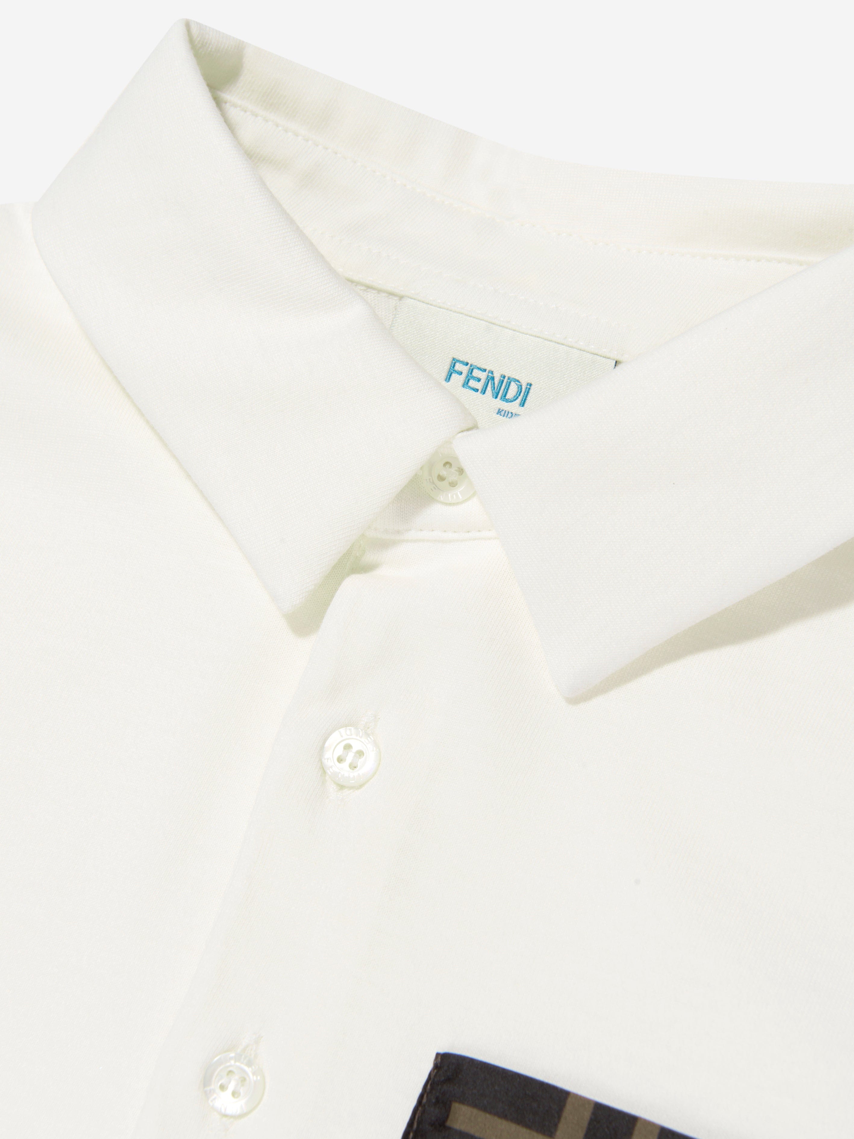 Fendi Boys Logo Pocket Polo Shirt in Ivory Manchester Sale Online