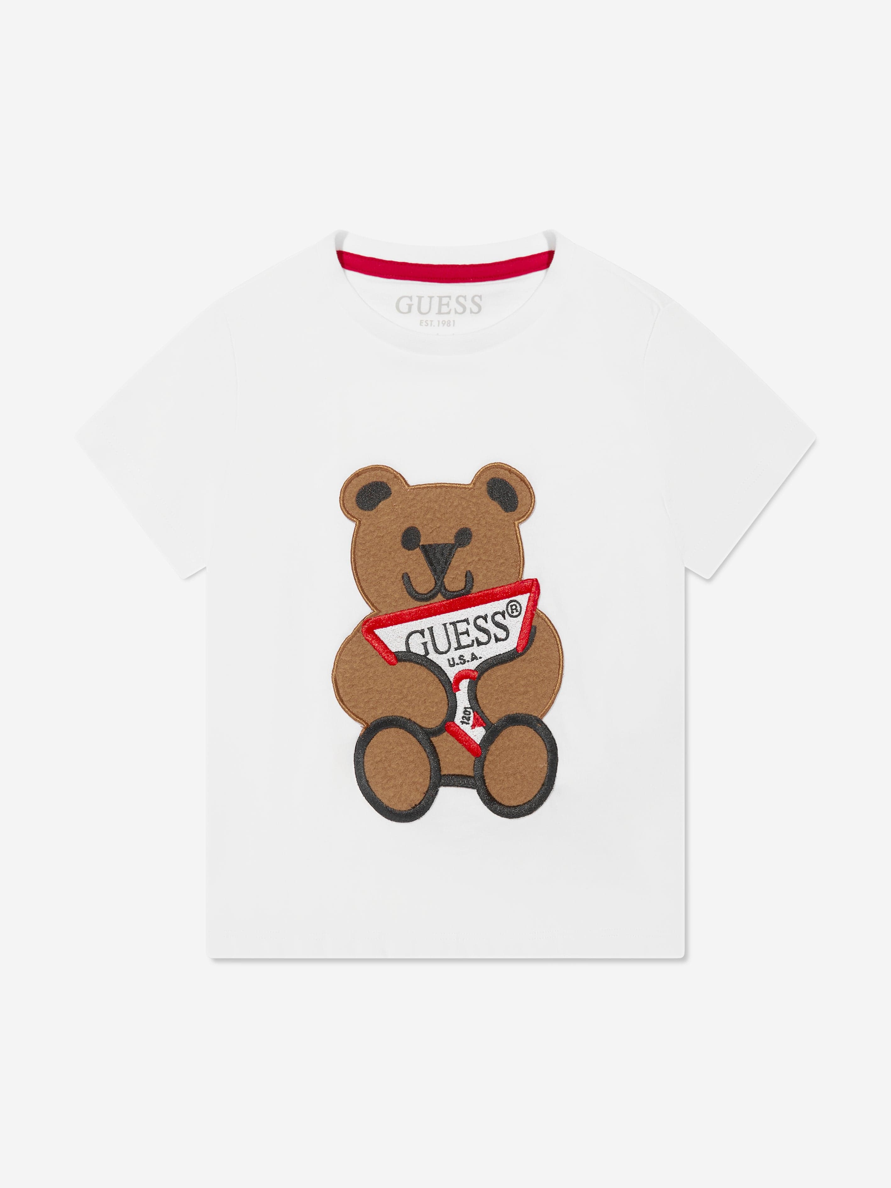 Guess Kids Bear Logo T-Shirt in White Popular