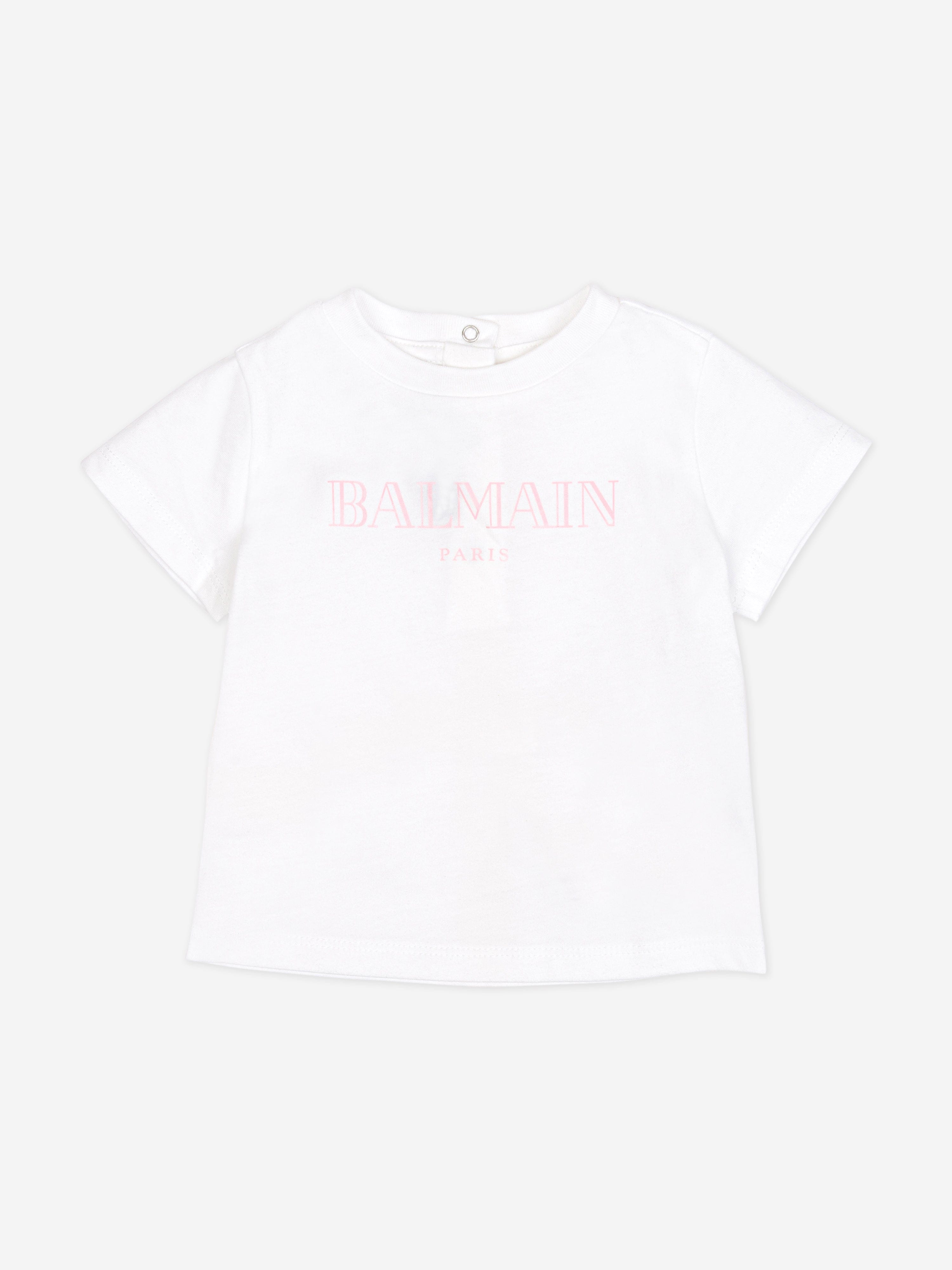Balmain Baby Girls Logo T-Shirt in White View For Sale