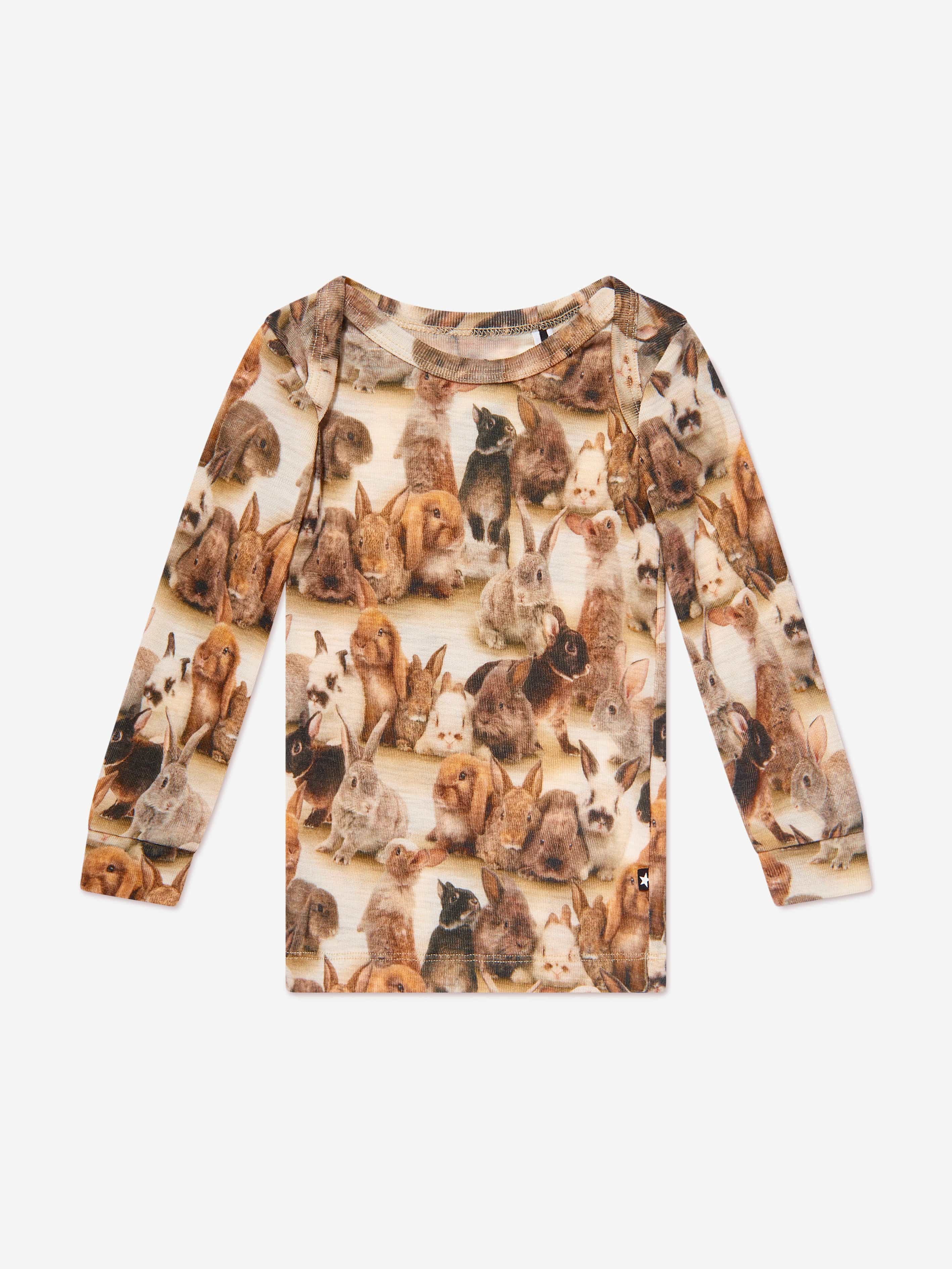 Molo Kids Long Sleeve Rabbits T-Shirt in Beige For Nice