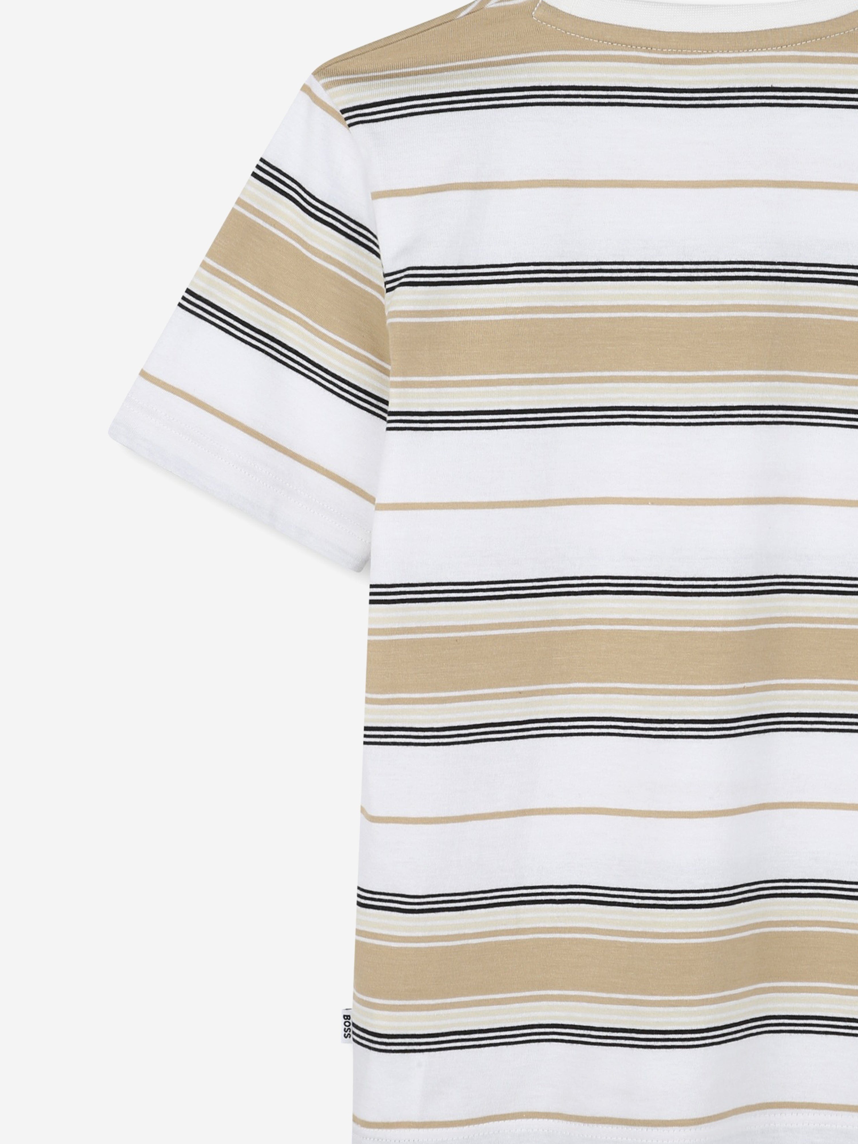 BOSS Boys Striped Logo T-Shirt in Beige Clearance Limited Edition