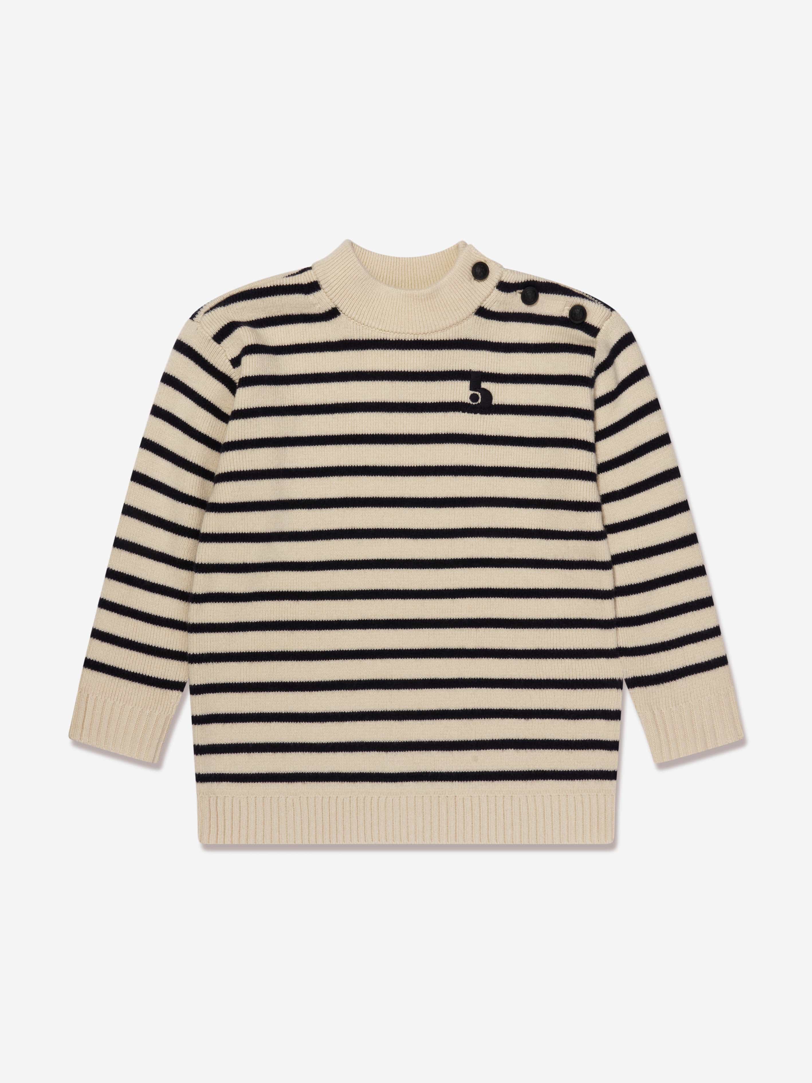 Bonpoint Boys Dantes Knitted Striped Jumper in Ivory Explore