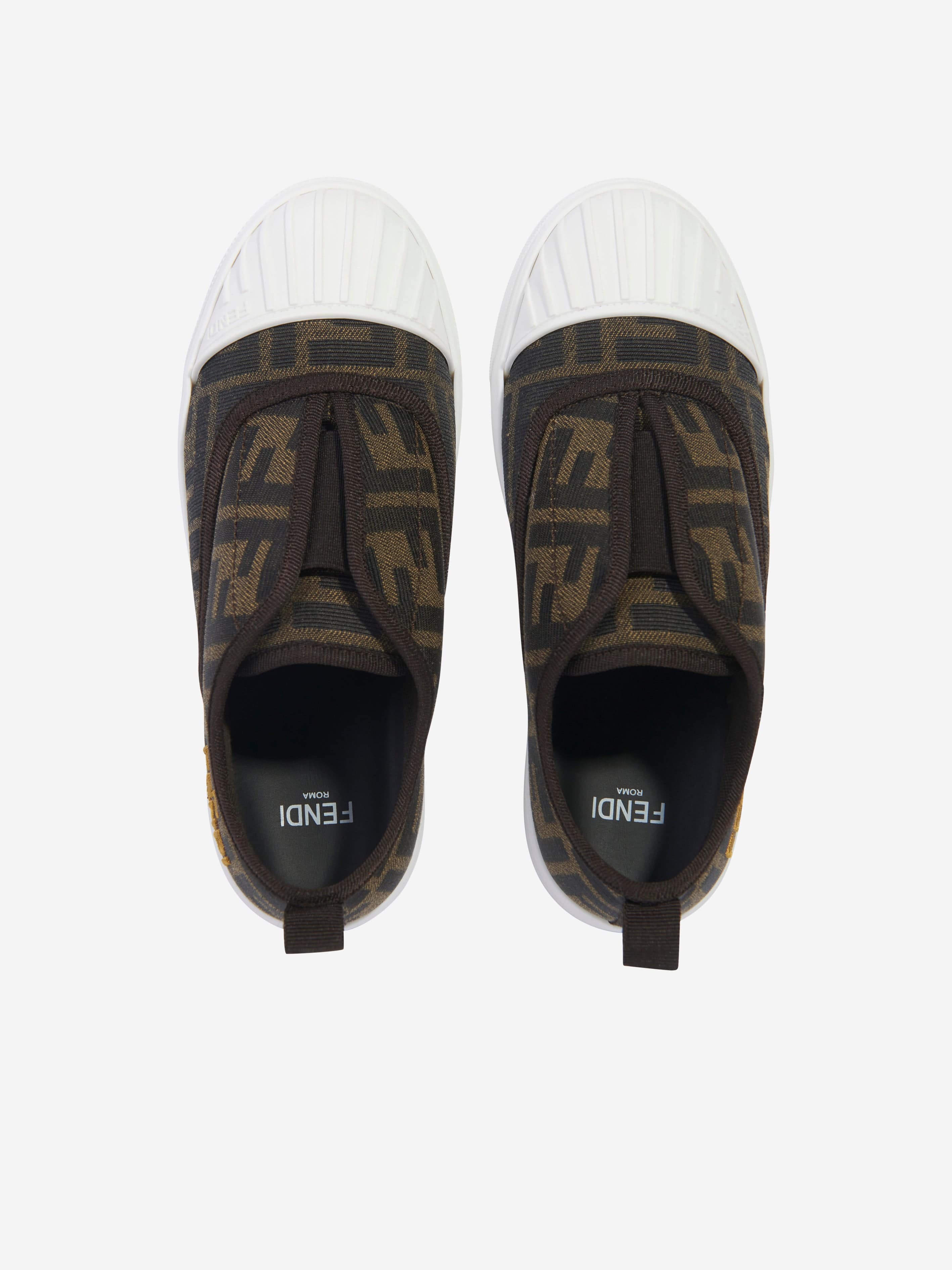 Fendi Kids FF Logo Trainers in Brown Clearance Big Sale