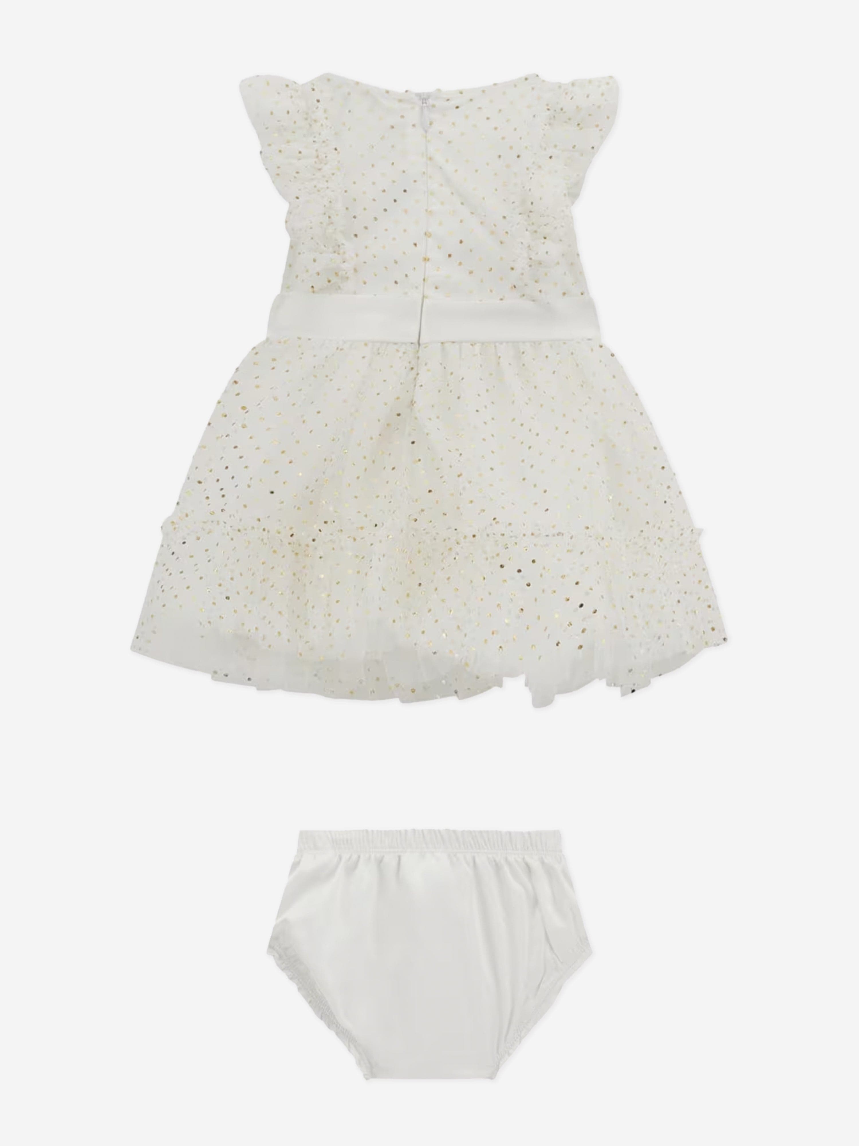 Baby Girls Spotted Ruffle Dress in White Outlet 2025 Newest
