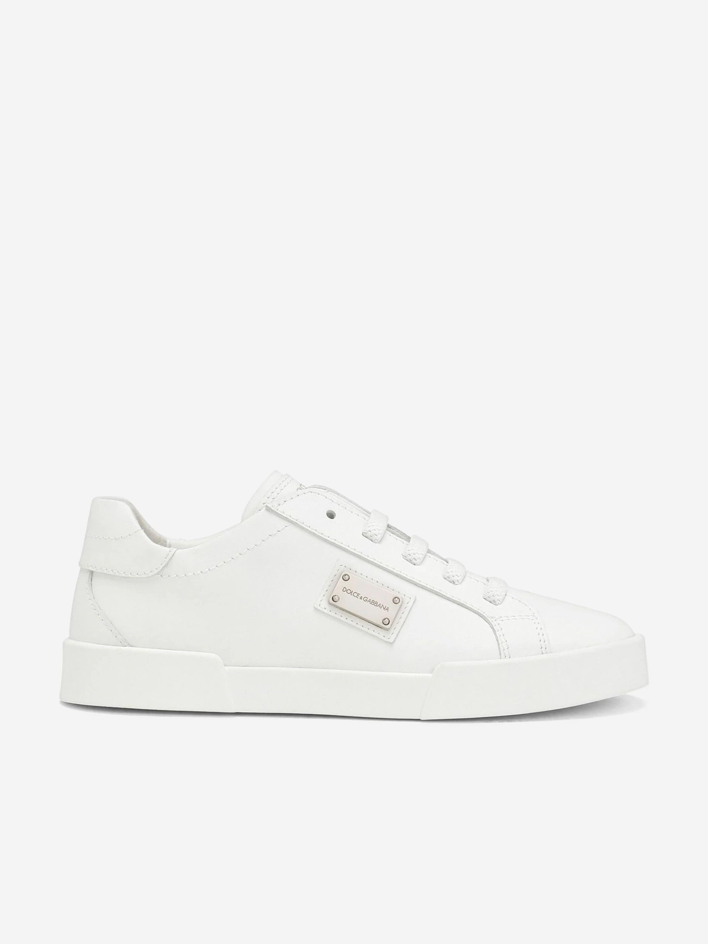Dolce & Gabbana Boys Leather Portofino Trainers in White Cheap Sale Countdown Package