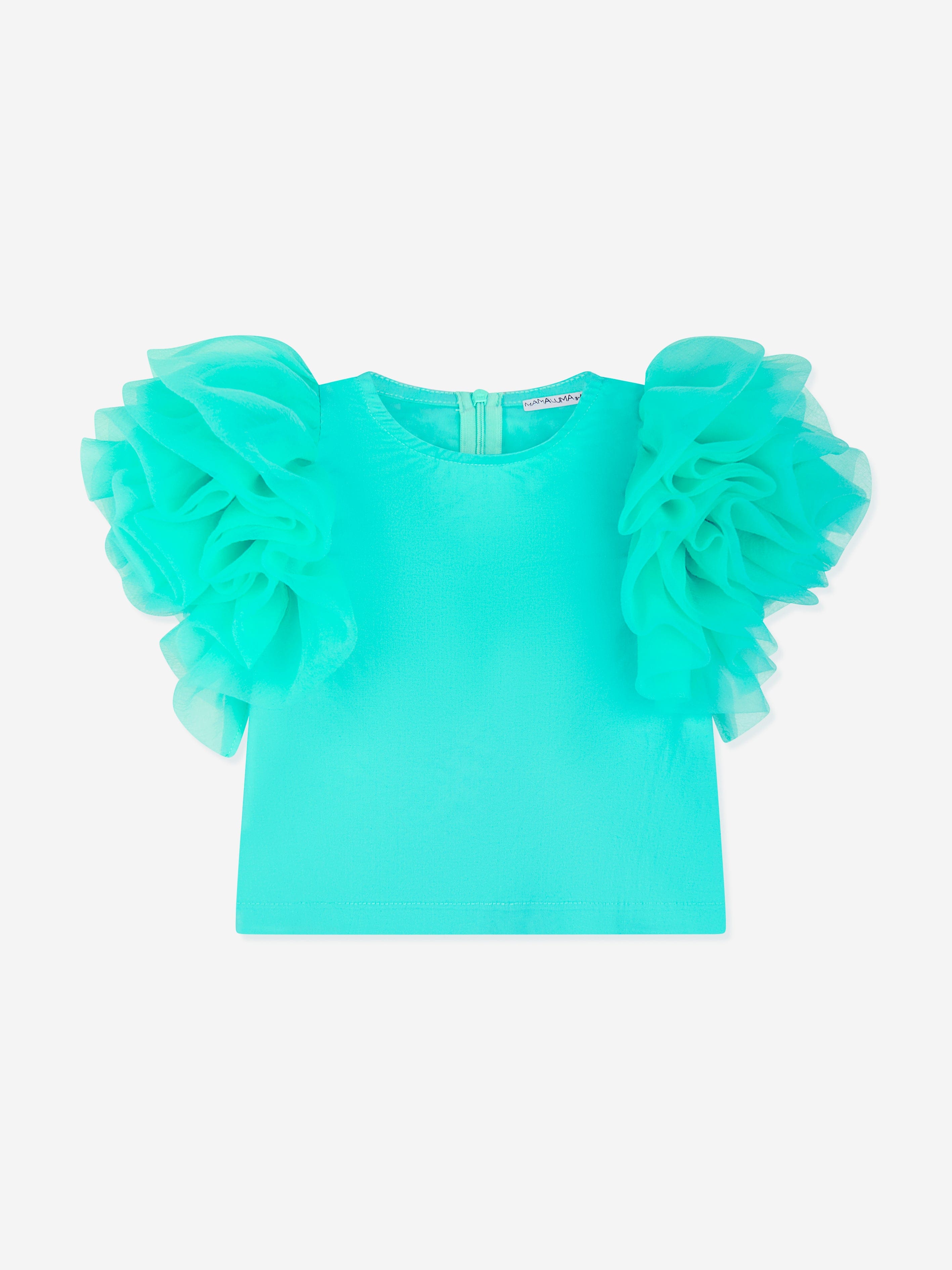 Mama Luma Girls Organza Flared Shoulder Blouse in Green Outlet Store Cheap Pice