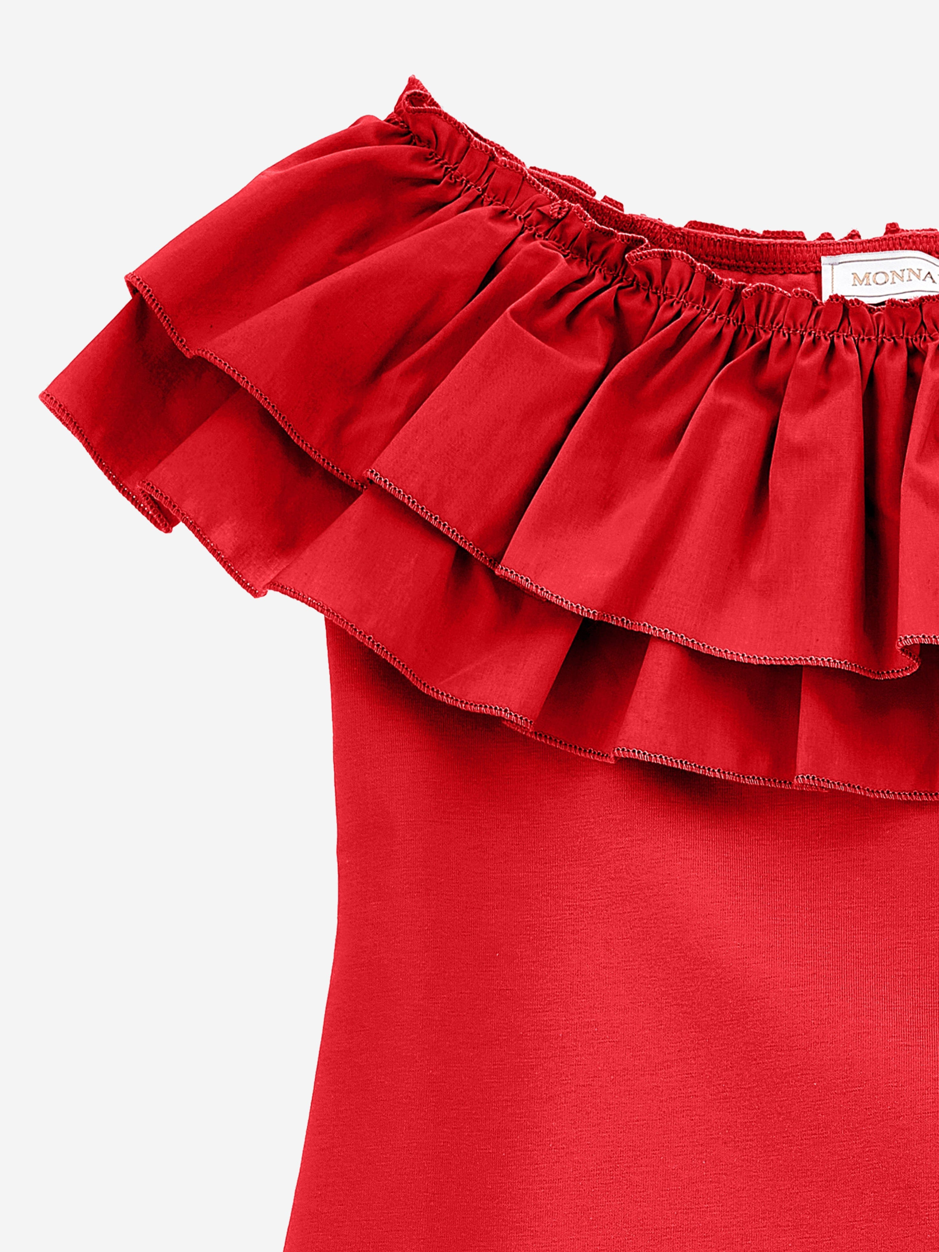Monnalisa Girls Rio Ruffle Top in Red Free Shipping Pay With Visa
