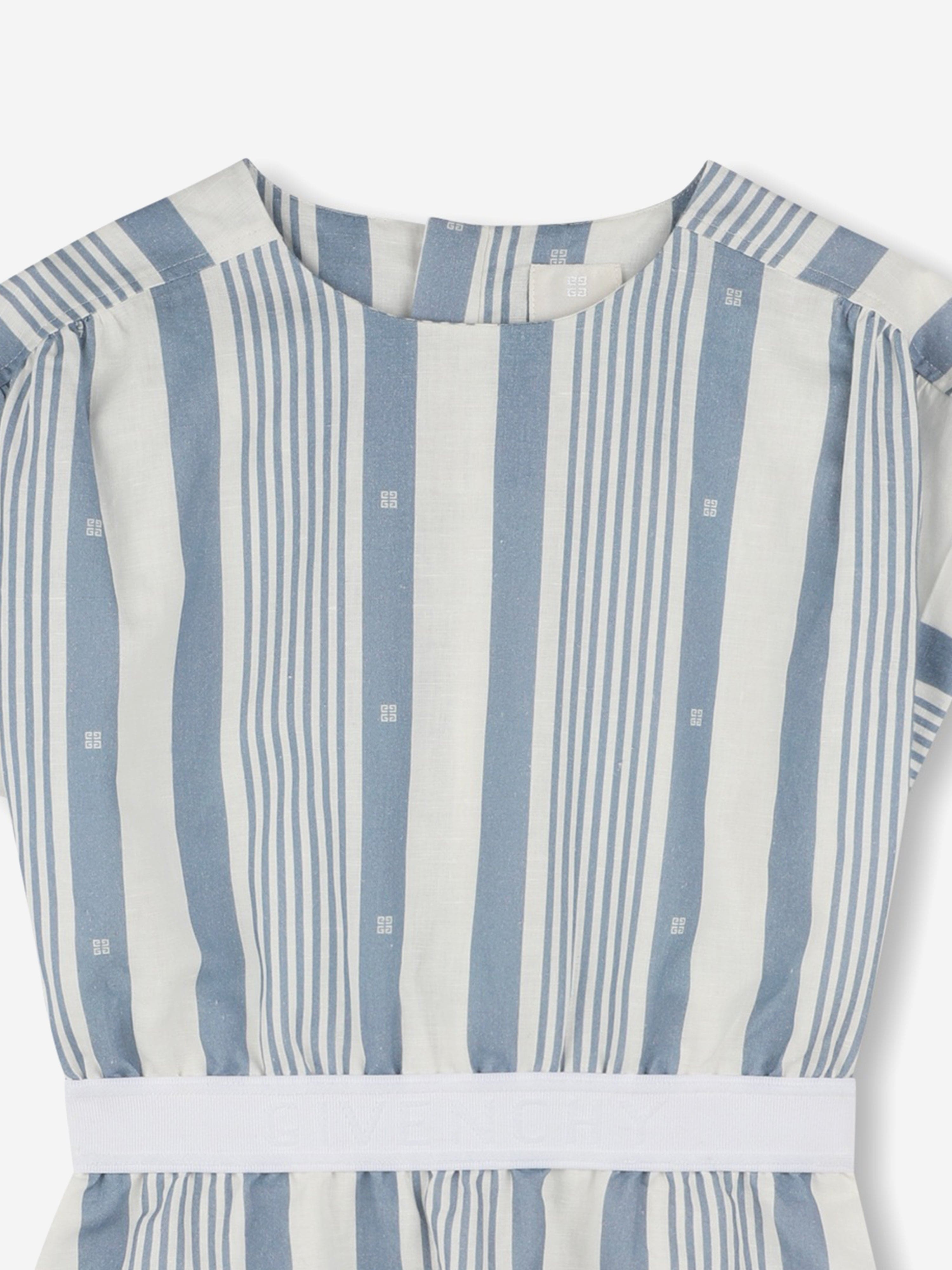 Girls Striped Linen Dress in Blue Sale View