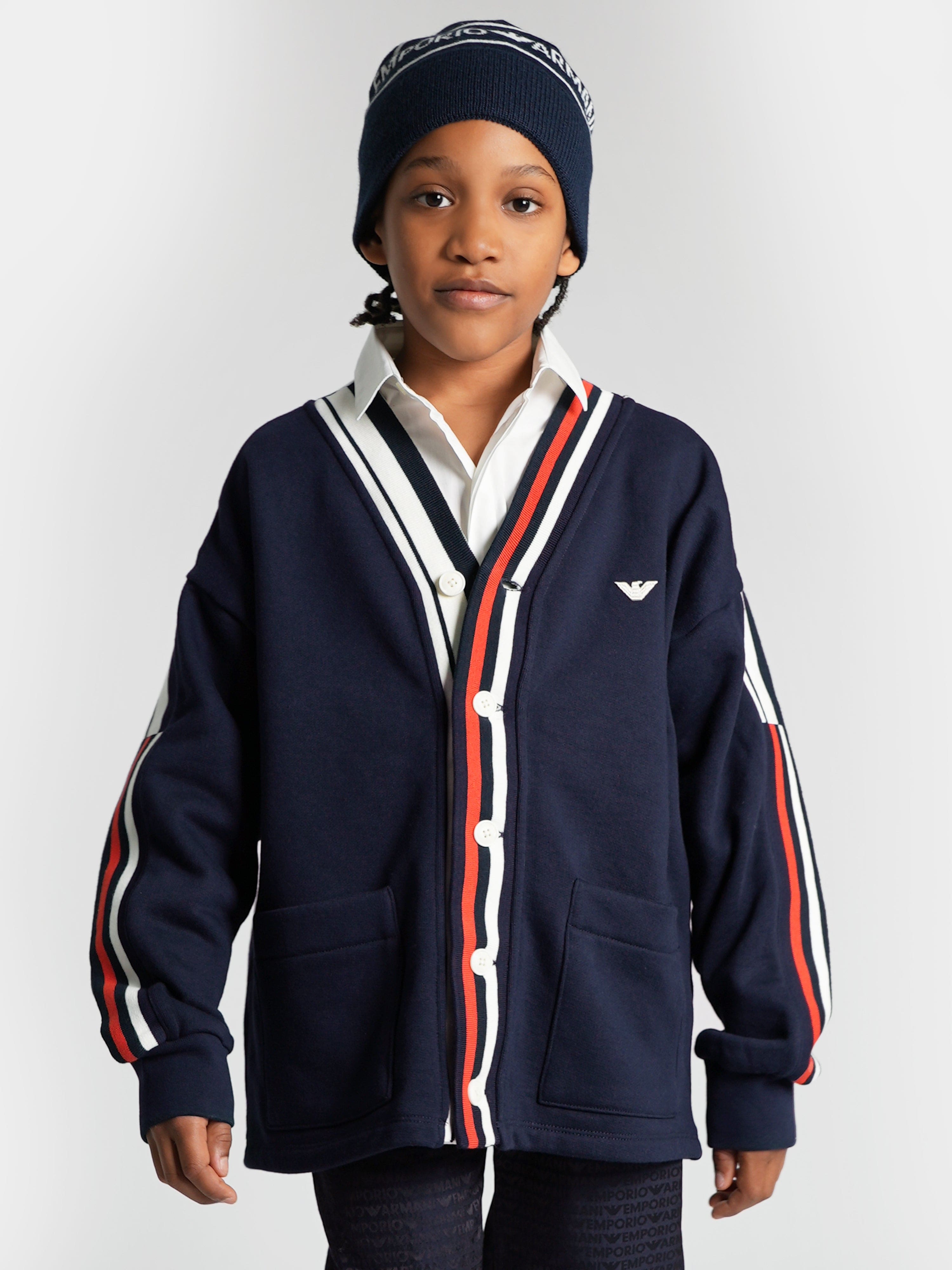 Emporio Armani Boys Logo Cardigan in Navy Official