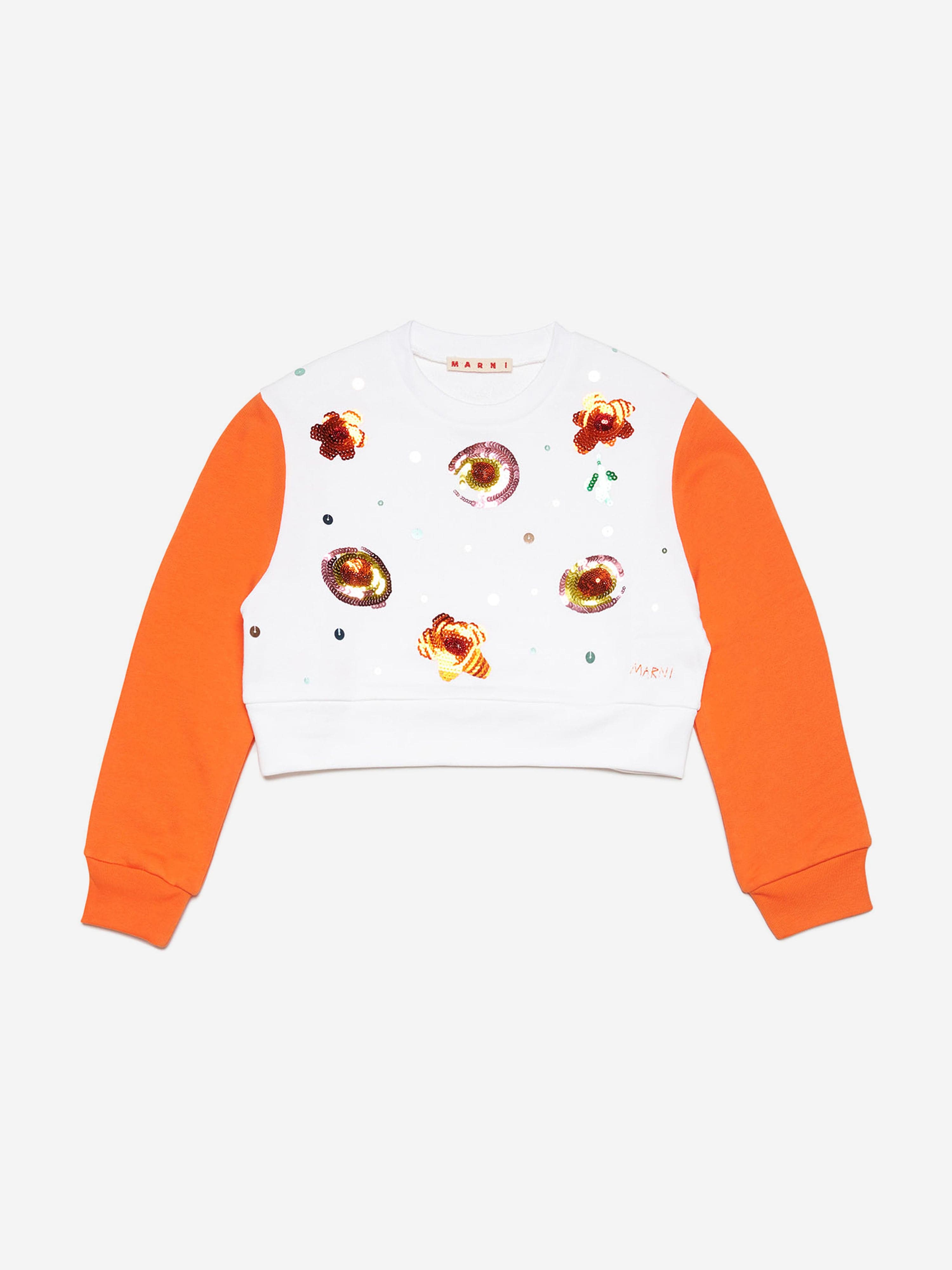 MARNI Girls Embellished Flower Sweatshirt in White Clearance Store For Sale
