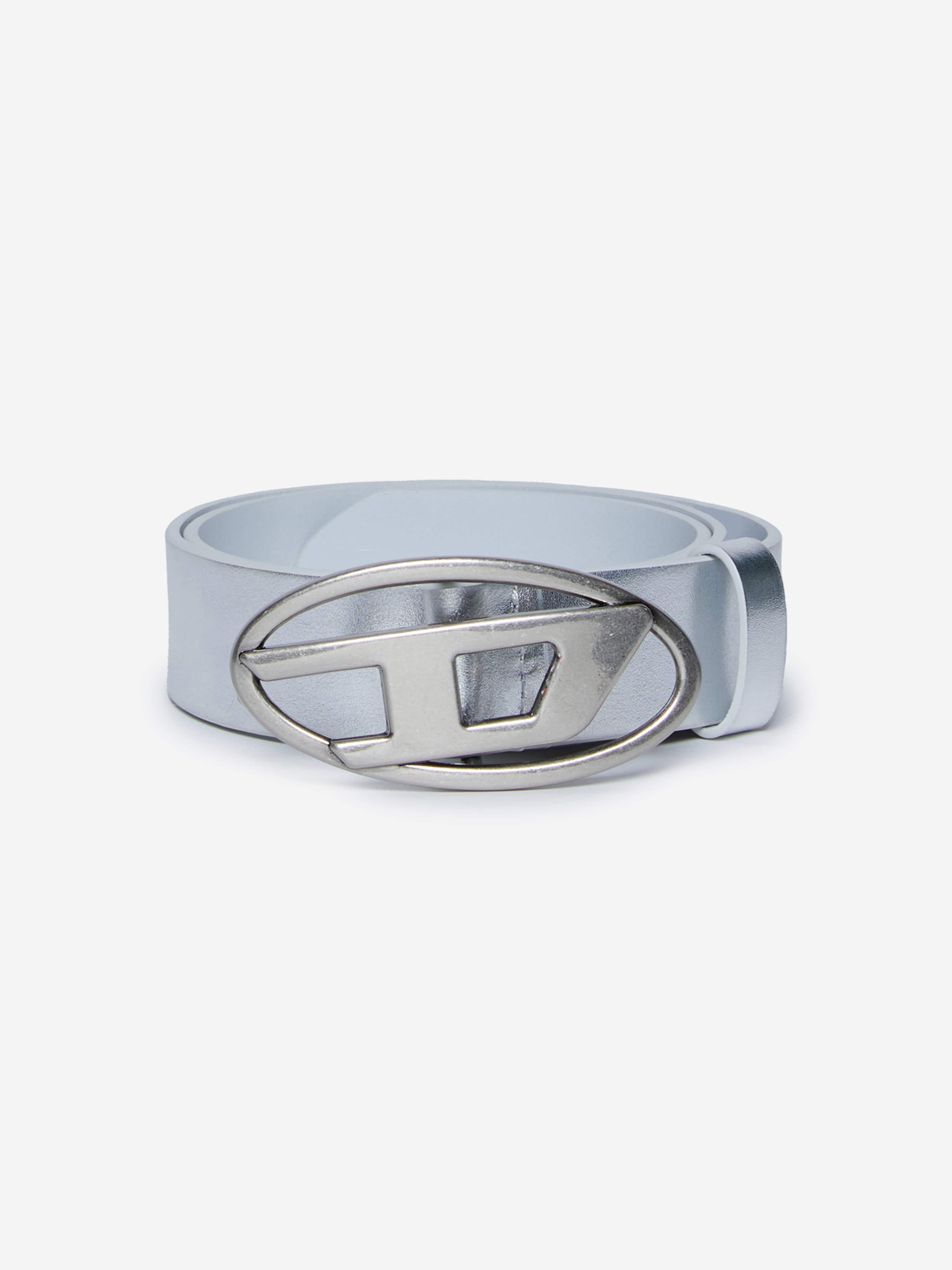 Diesel Kids Leather Oval D Belt in Silver Stockist Online