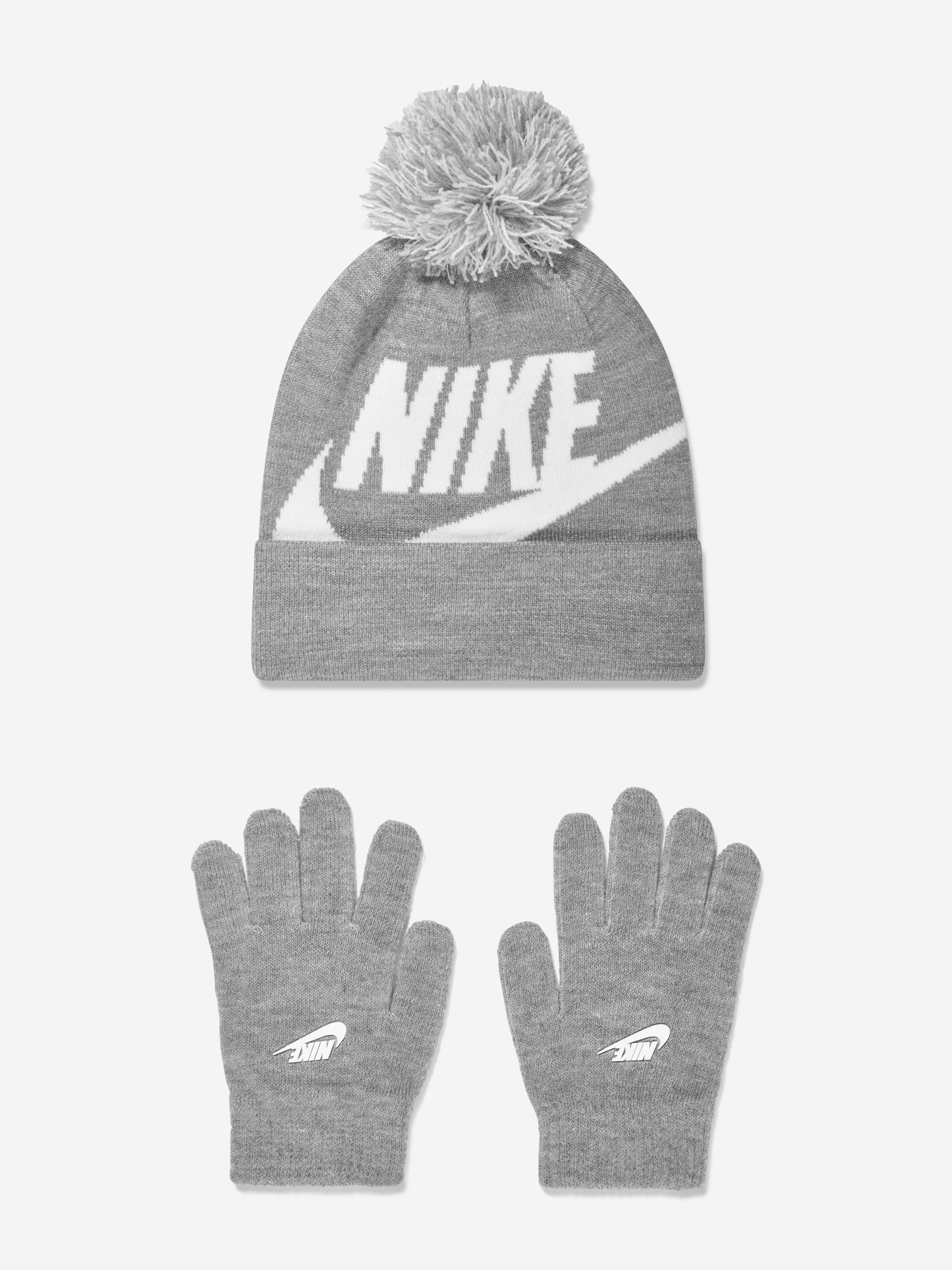 Nike Boys Swoosh Pom Beanie and Glove Set in Grey Cheap Genuine