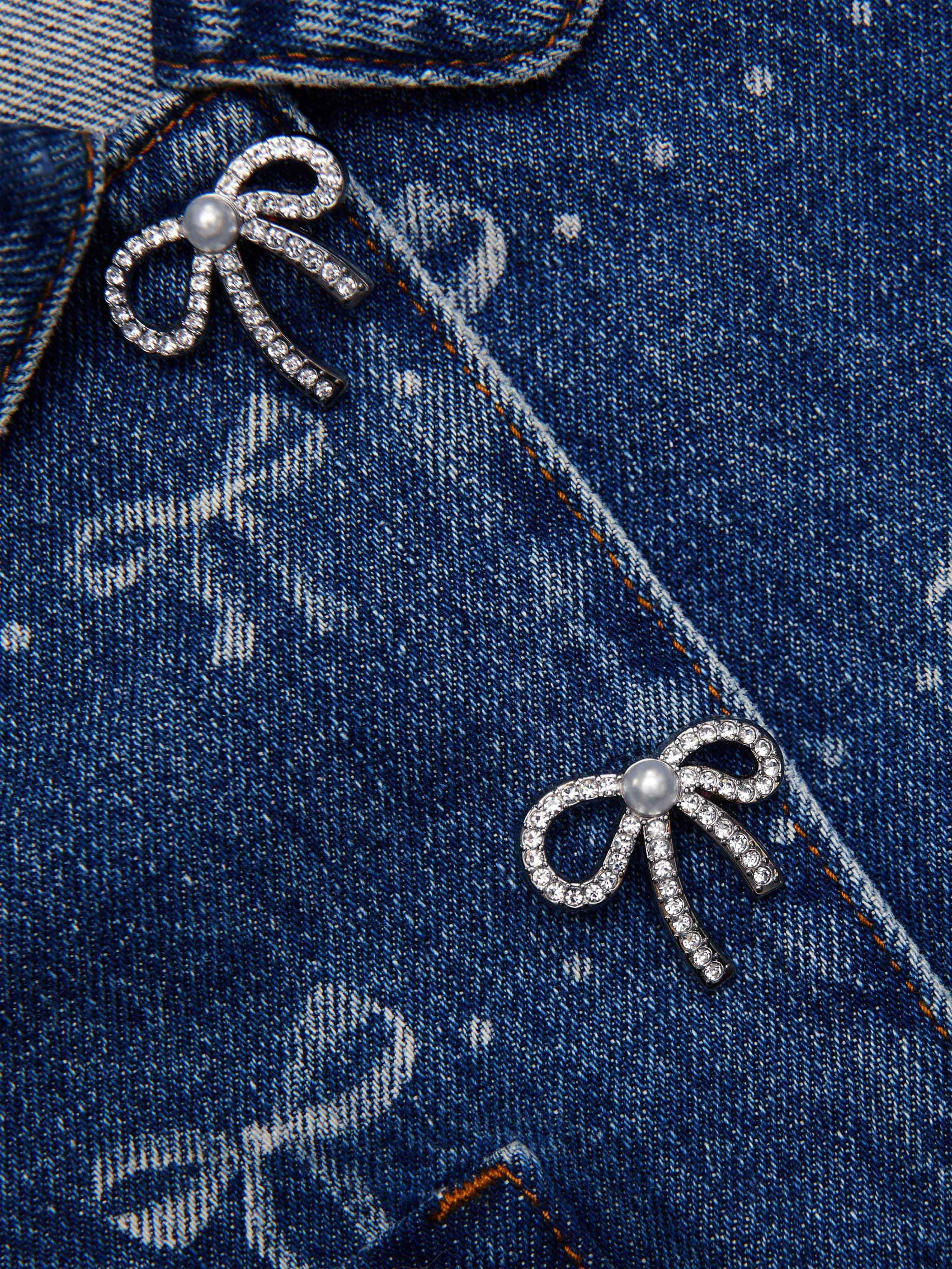 Girls Denim Bow Print Jacket in Blue Cheap Sale Genuine