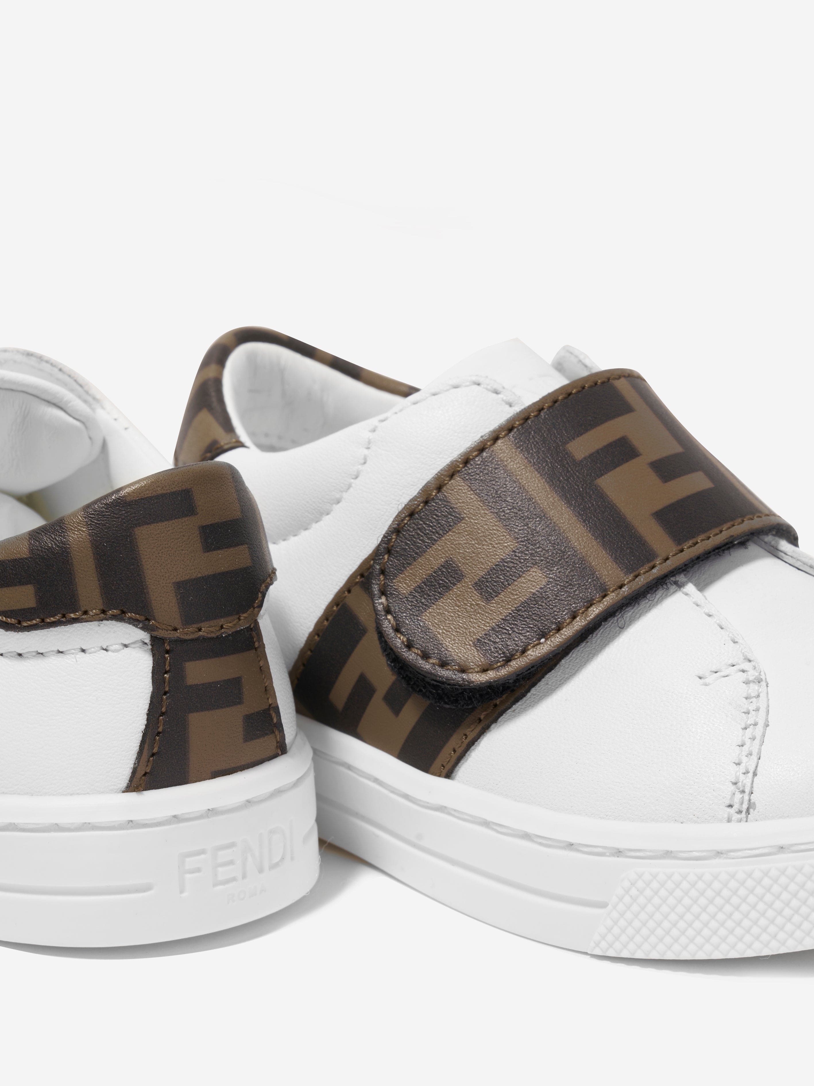 Fendi Kids Leather FF Logo Trainers in White Best Place Cheap Pice