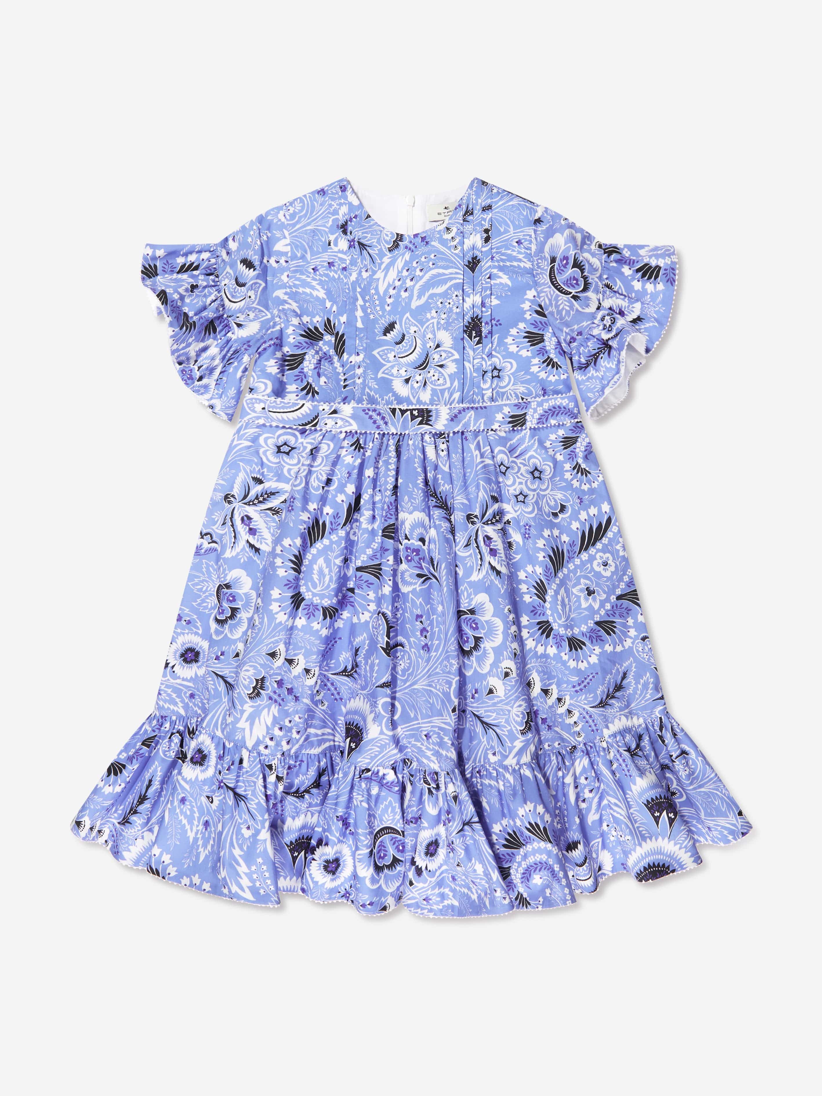 Etro Girls Floral Paisley Dress in Blue With Mastercard Cheap Pice