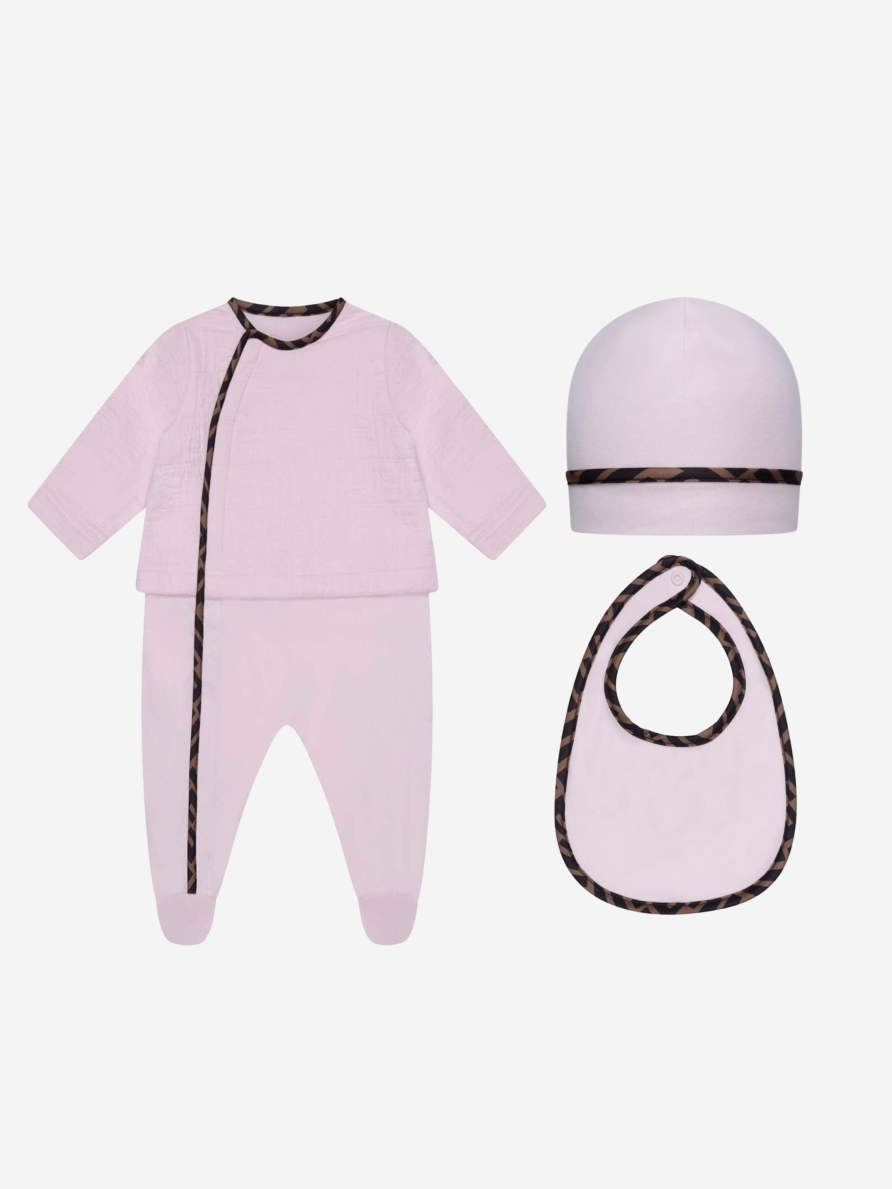 Fendi Baby Girls Cotton Babygrow Gift Set (3 Piece) in Pink Free Shipping Cheap