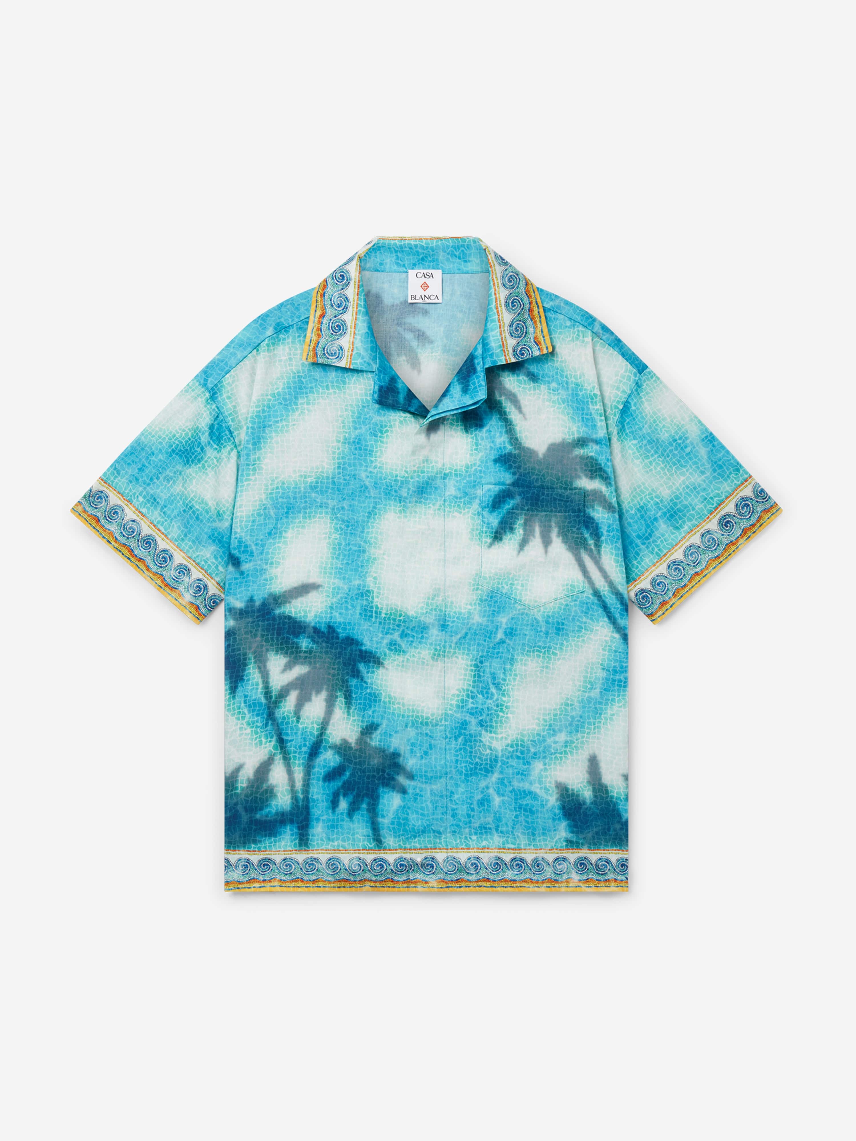 Casablanca Boys Caustics Emblem Cuban Collar Shirt in Blue With Paypal Online