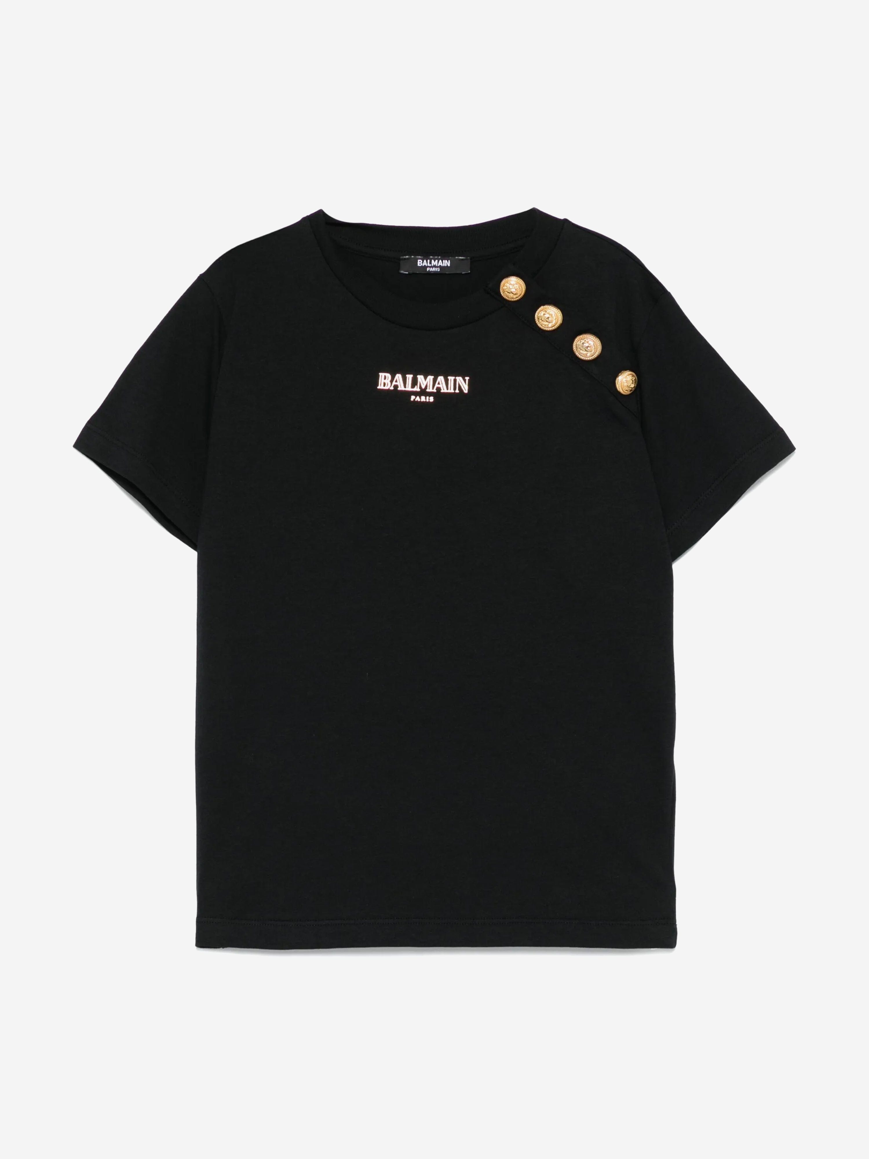 Balmain Girls Buttoned Logo T-Shirt in Black Largest Supplier Online