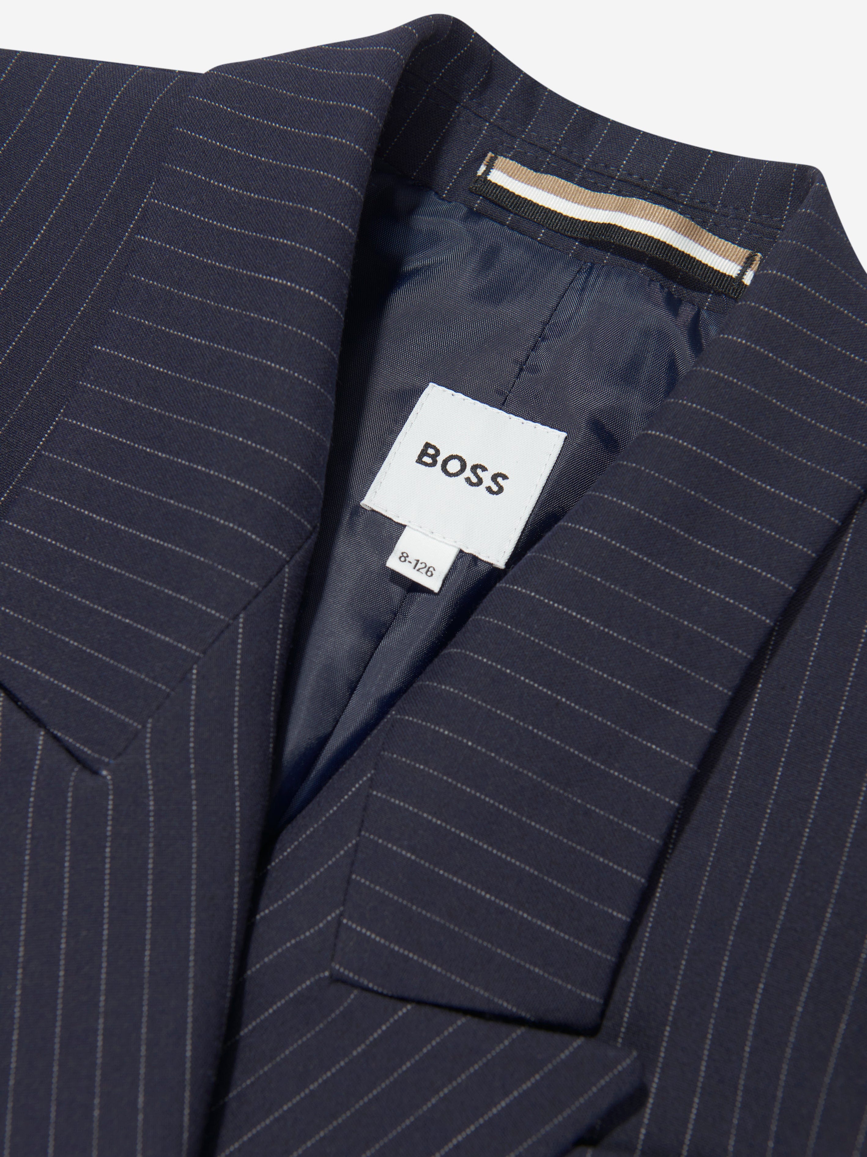 BOSS Boys Striped Suit Jacket in Navy Sale Authentic