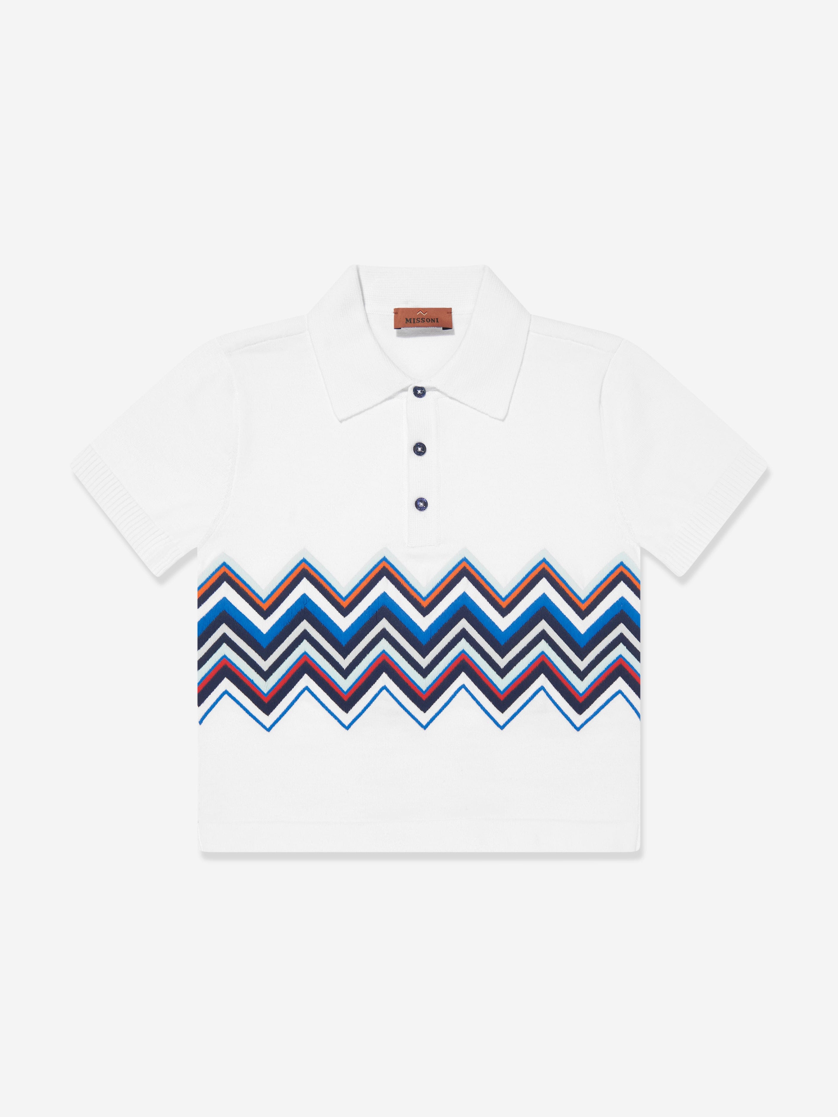 Missoni Boys Zigzag Knit Polo Shirt in White Recommend Online