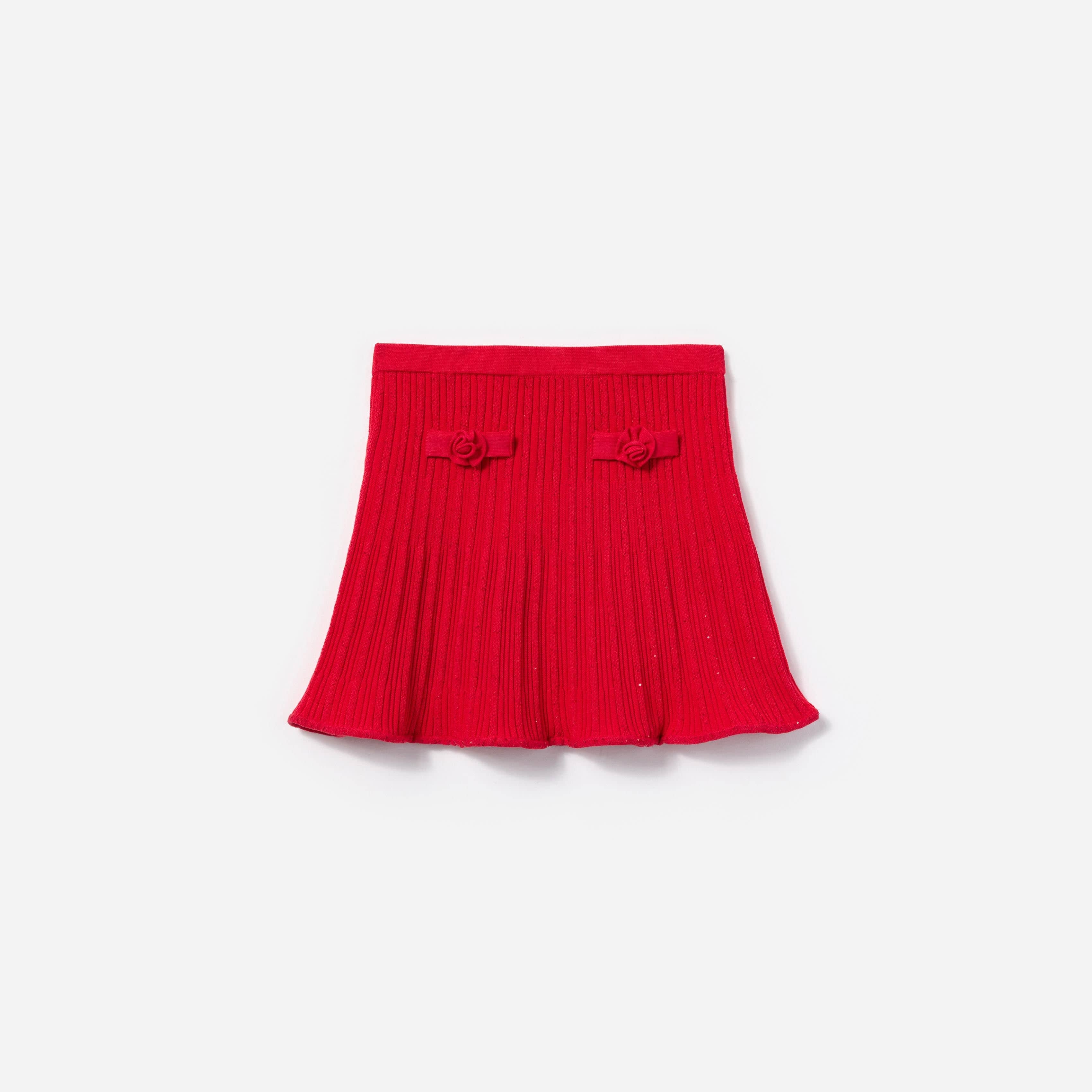 Girls Ribbed Knit Skirt in Red Shipping Discount Authentic