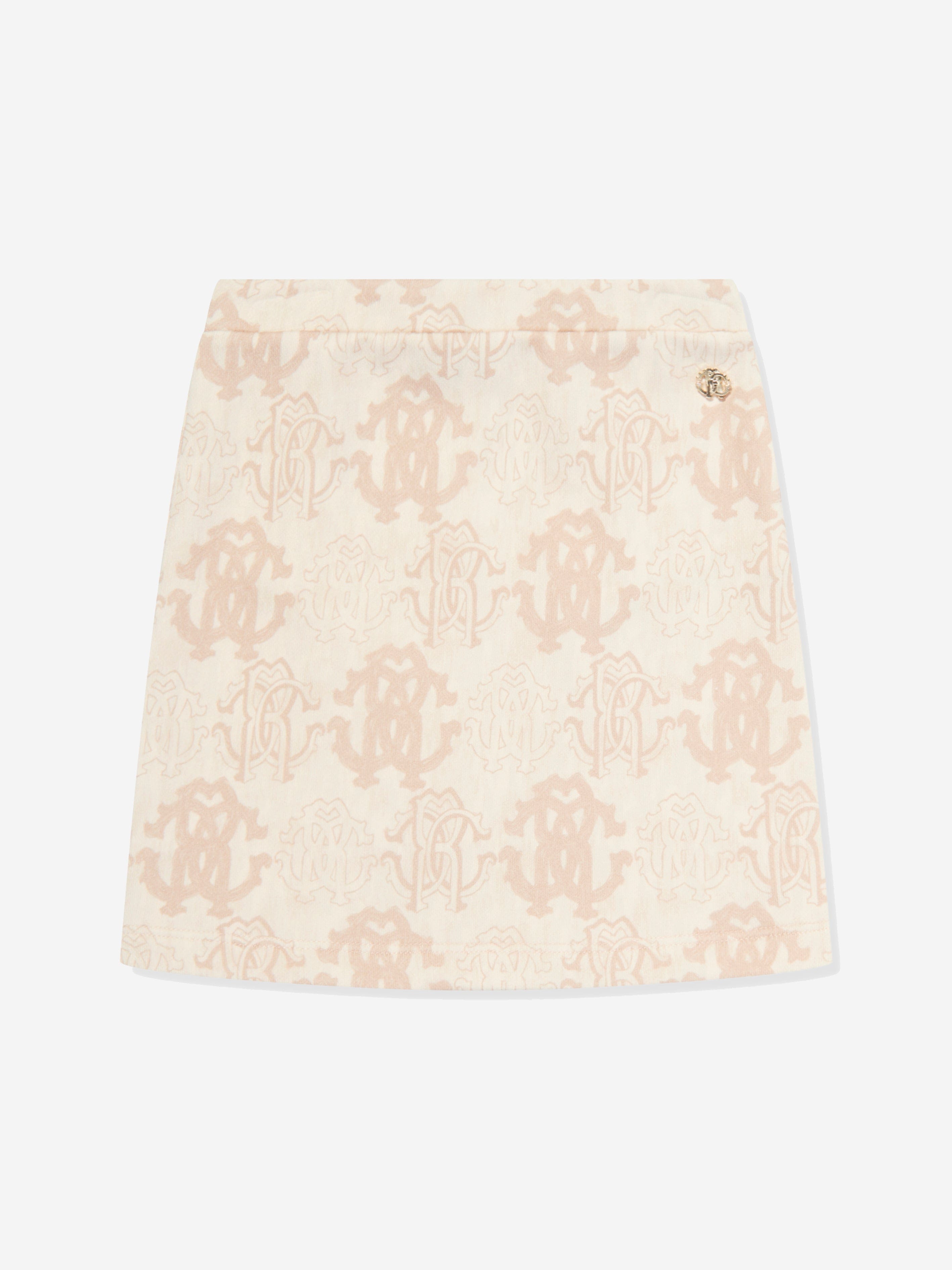 Roberto Cavalli Girls AOP RC Cotton Skirt in Beige Best Wholesale For Sale