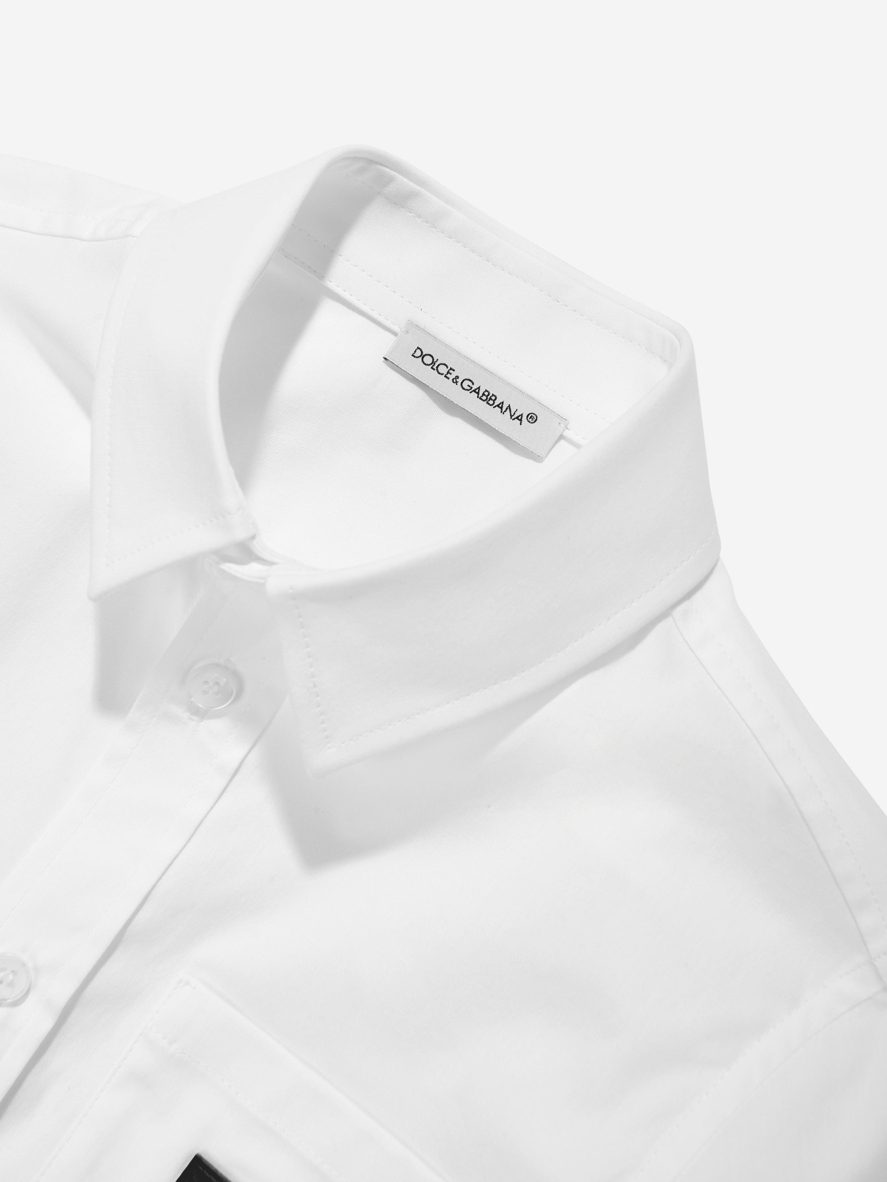 Dolce & Gabbana Boys Long Sleeve Logo Shirt in White Visit Online