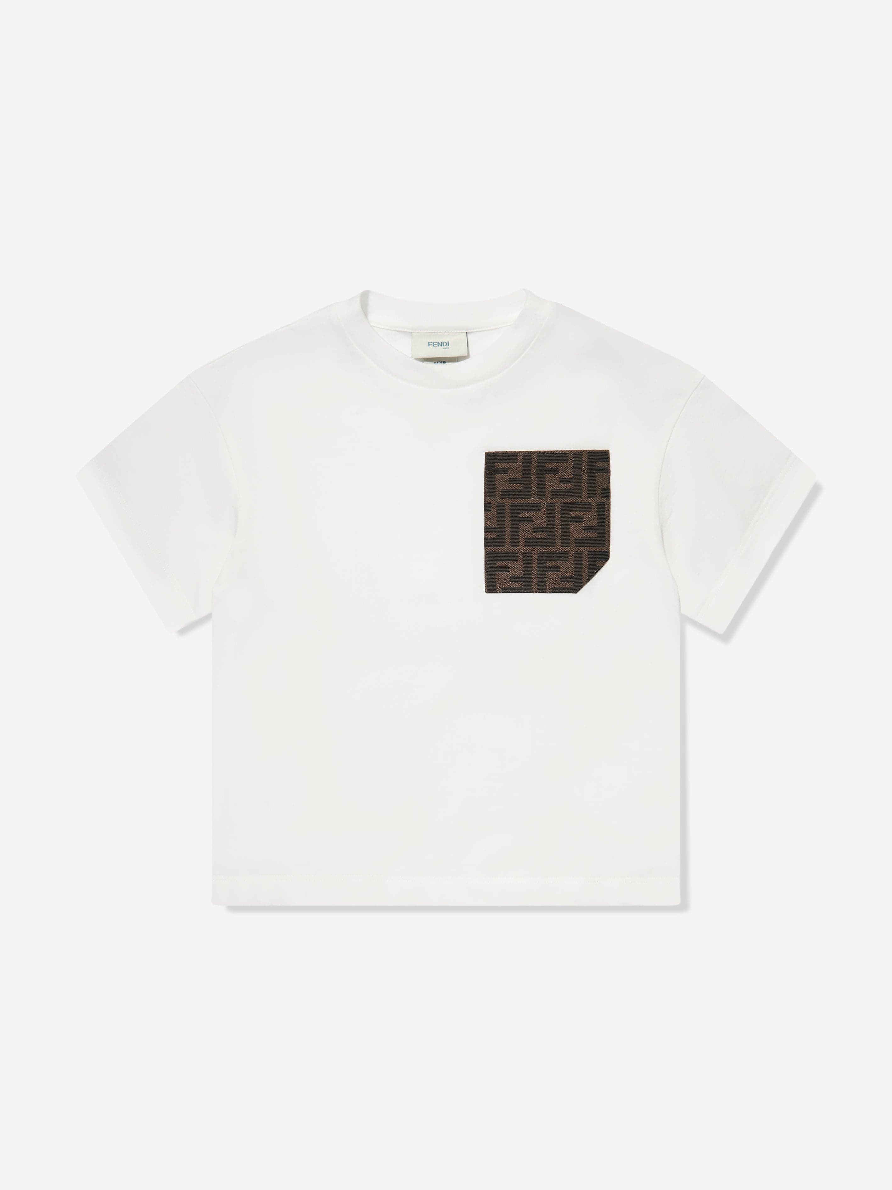 Fendi Kids Logo Pocket T-Shirt in White Cheap The Cheapest