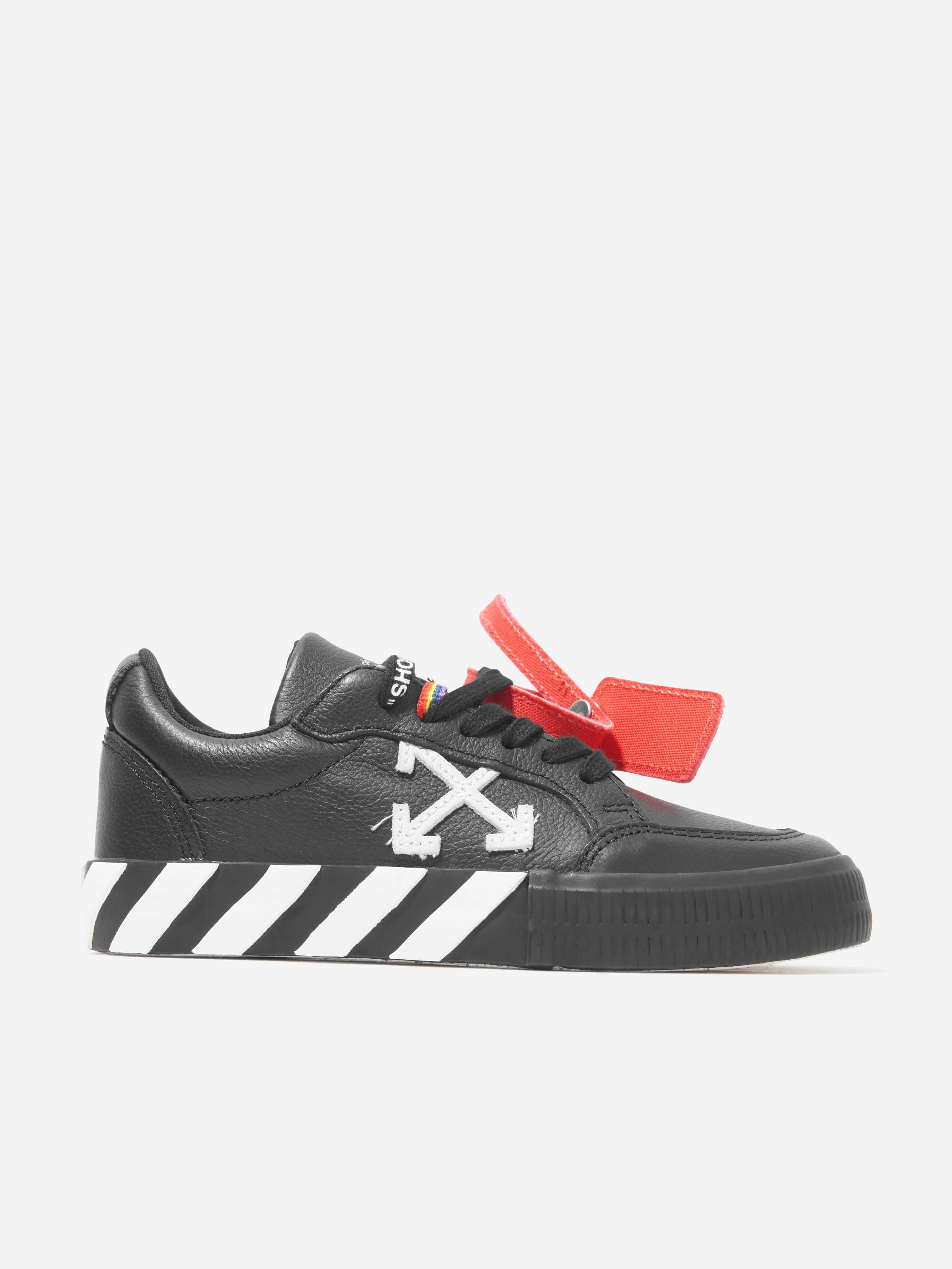 Off-White Boys Leather Lace Up Trainers in Black Sale Authentic