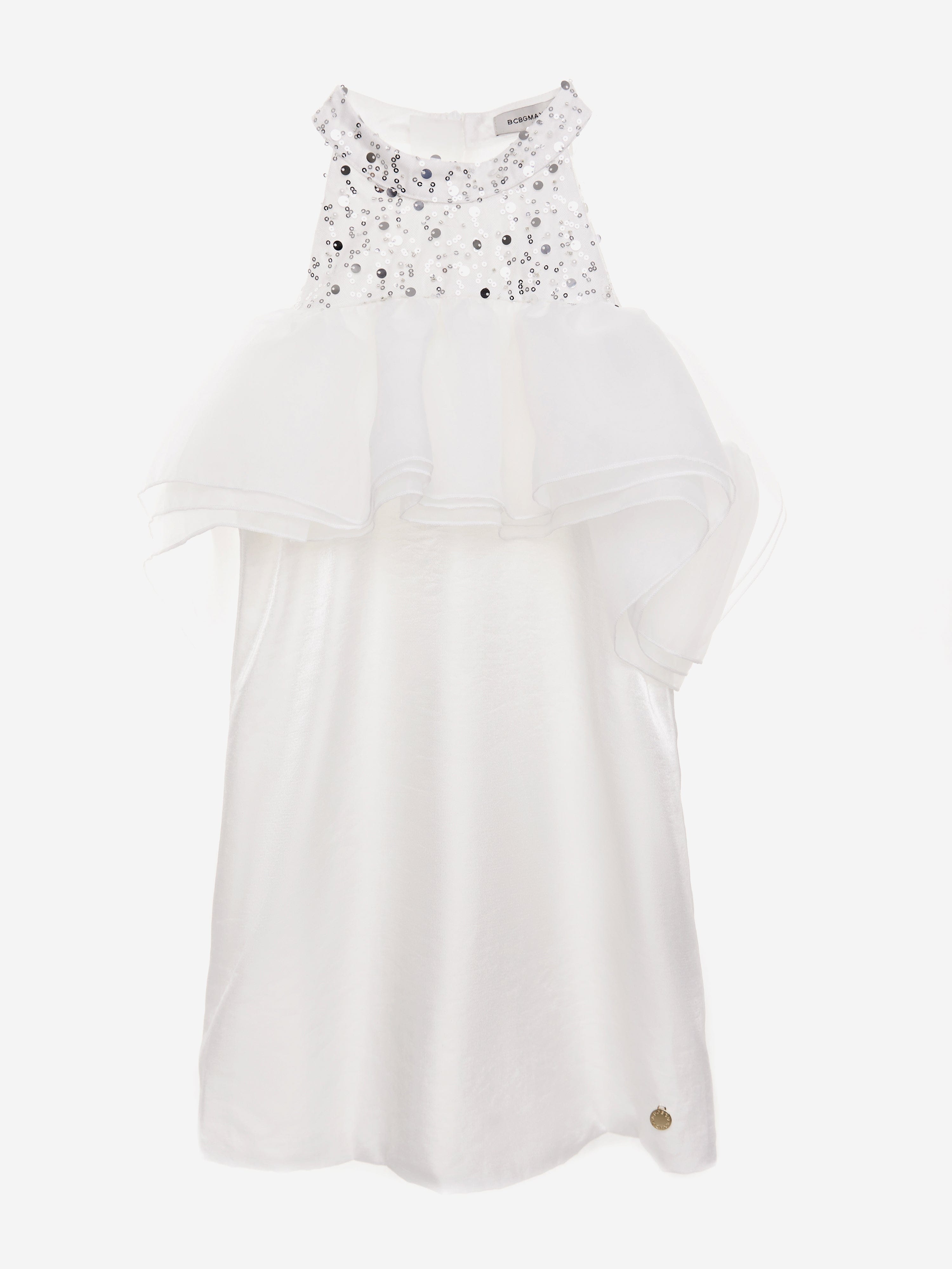 BCBG Girls Beaded Neck Satin Dress With Ruffles in White Where To Buy Cheap Real