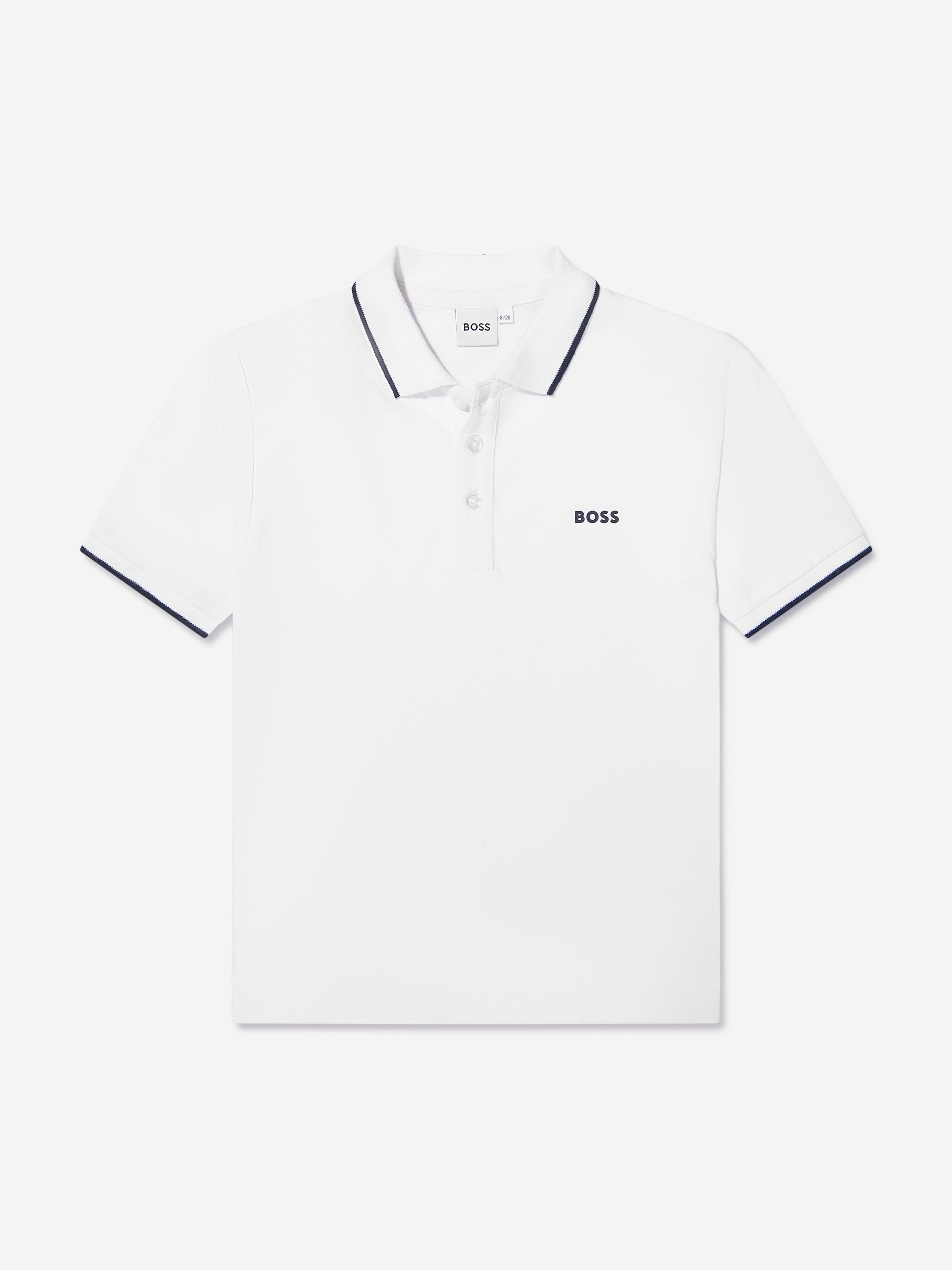 BOSS Boys Logo Polo Shirt in White Best Wholesale Online