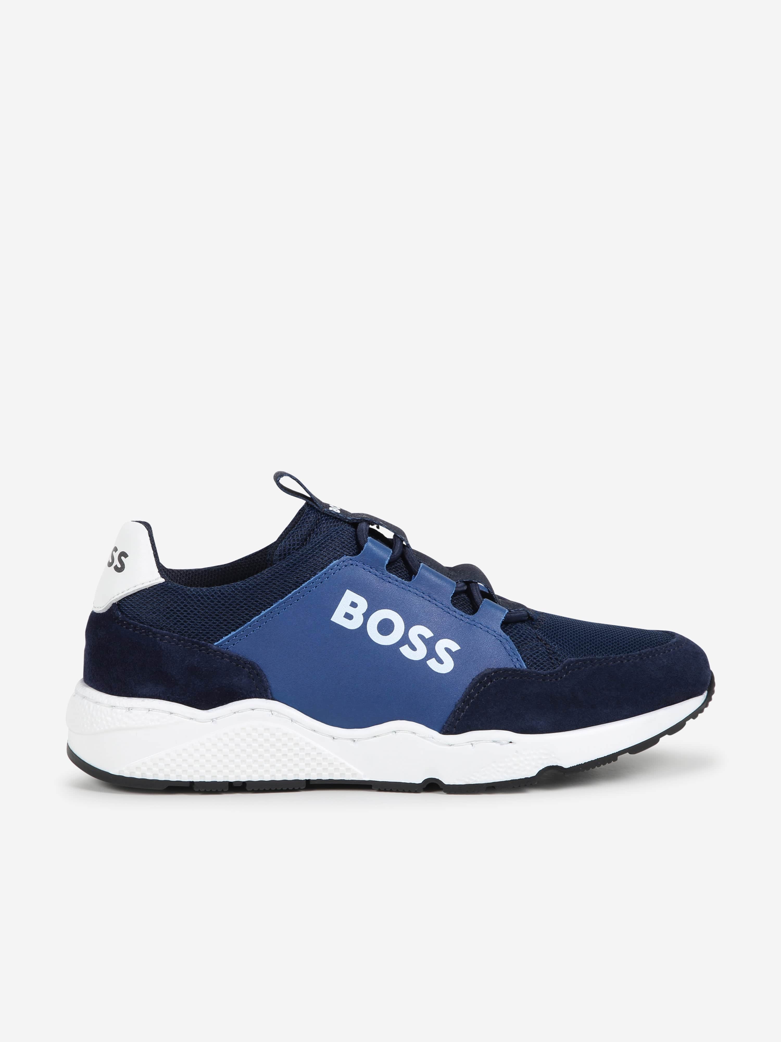 BOSS Boys Leather Logo Trainers in Blue Cheap Sale Footlocker Pictures