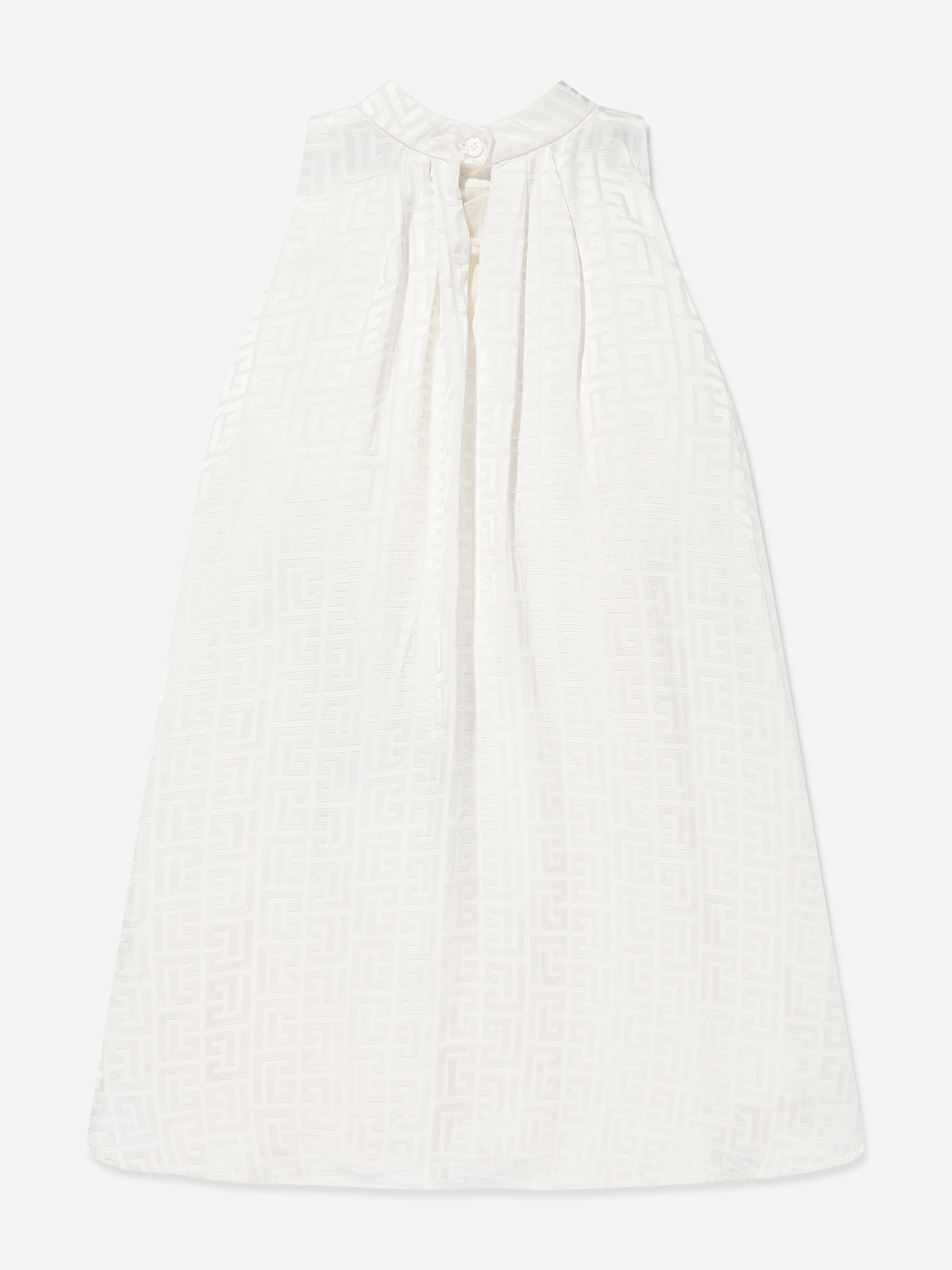Balmain Girls Sleeveless Monogram Dress in Ivory Discount Big Discount