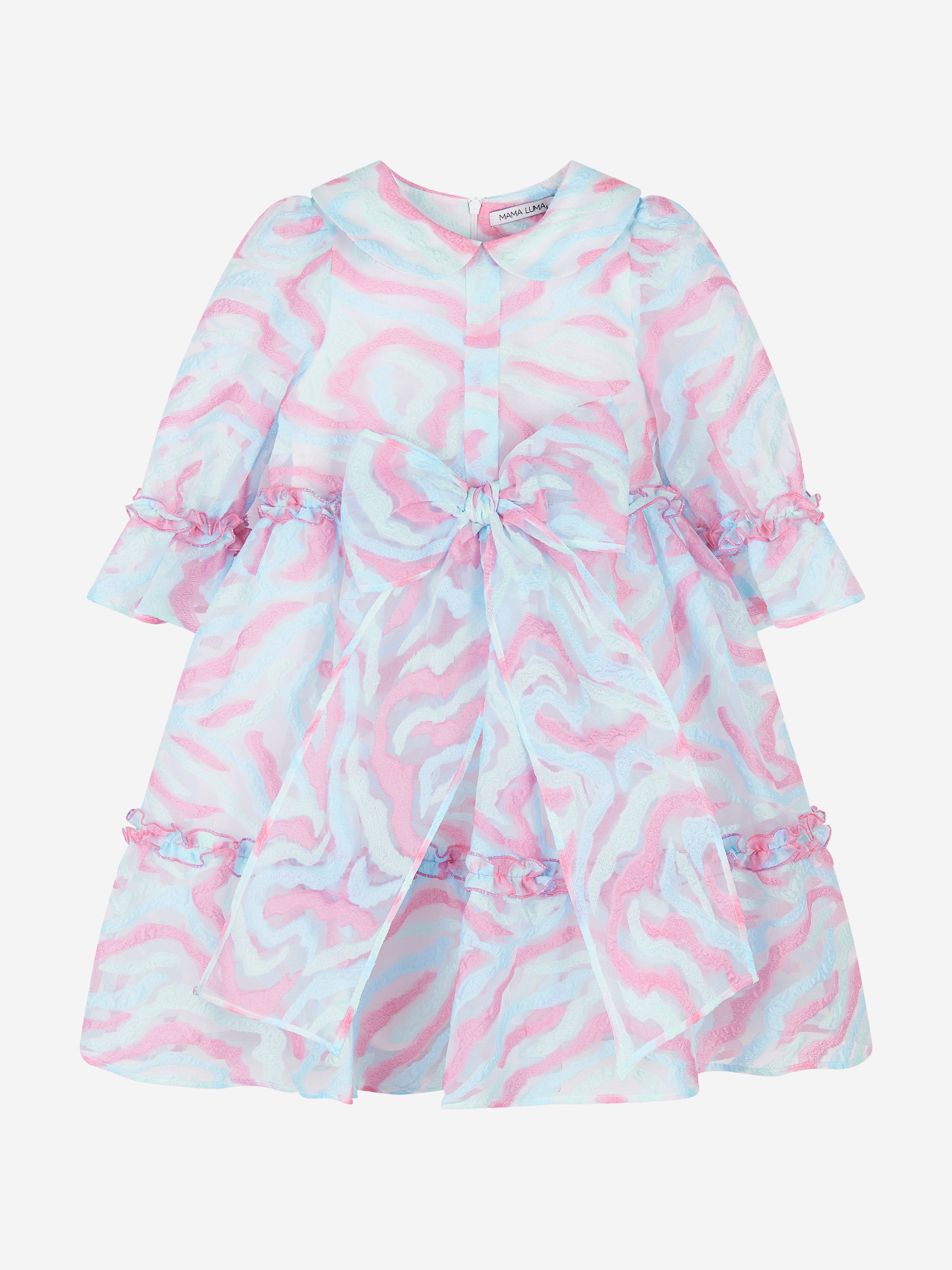 Mama Luma Girls Abstract Curve Organza Dress in Blue Clearance Footlocker Finishline