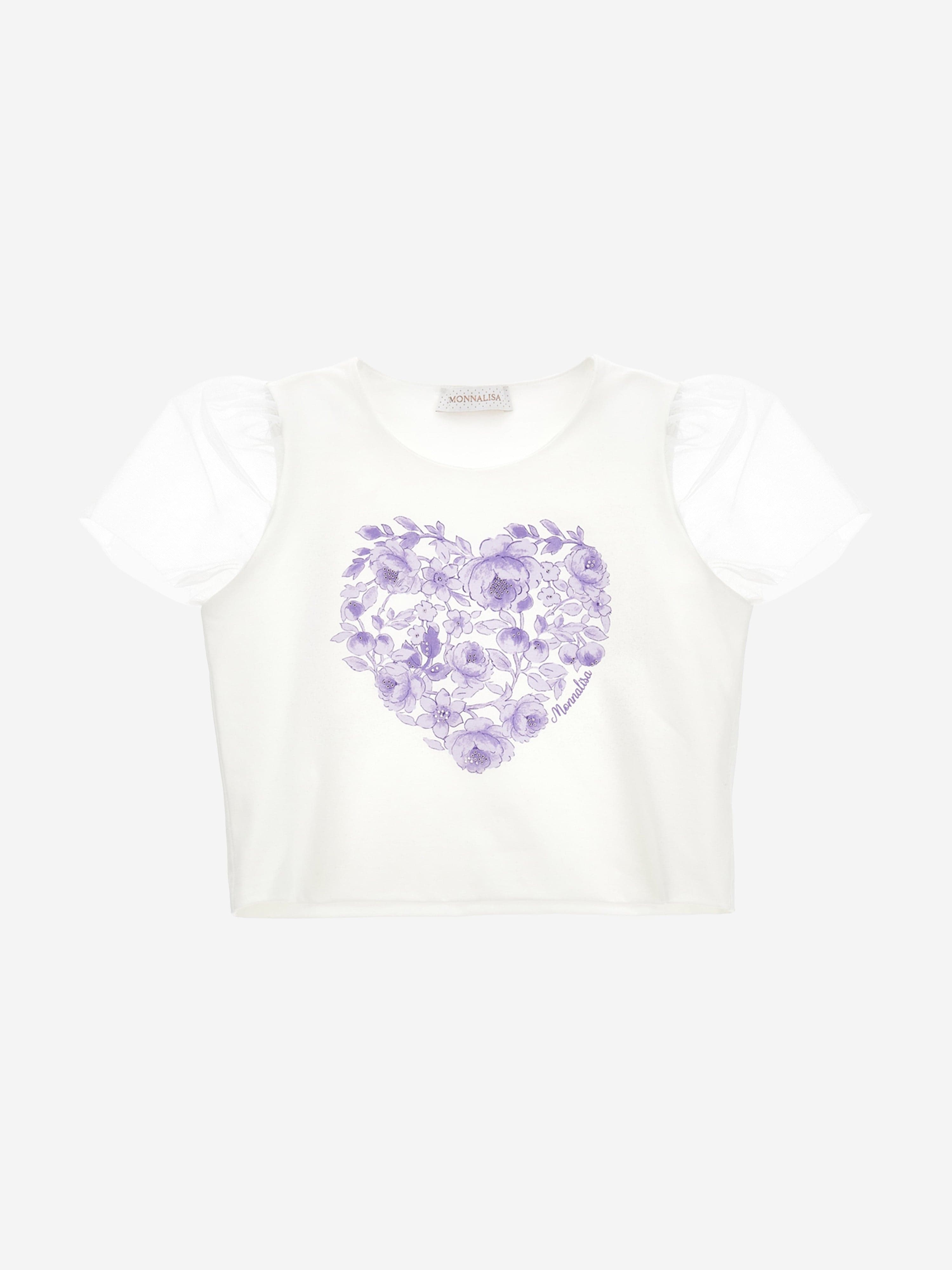 Monnalisa Girls Heart T-Shirt Ivory Outlet For Sale
