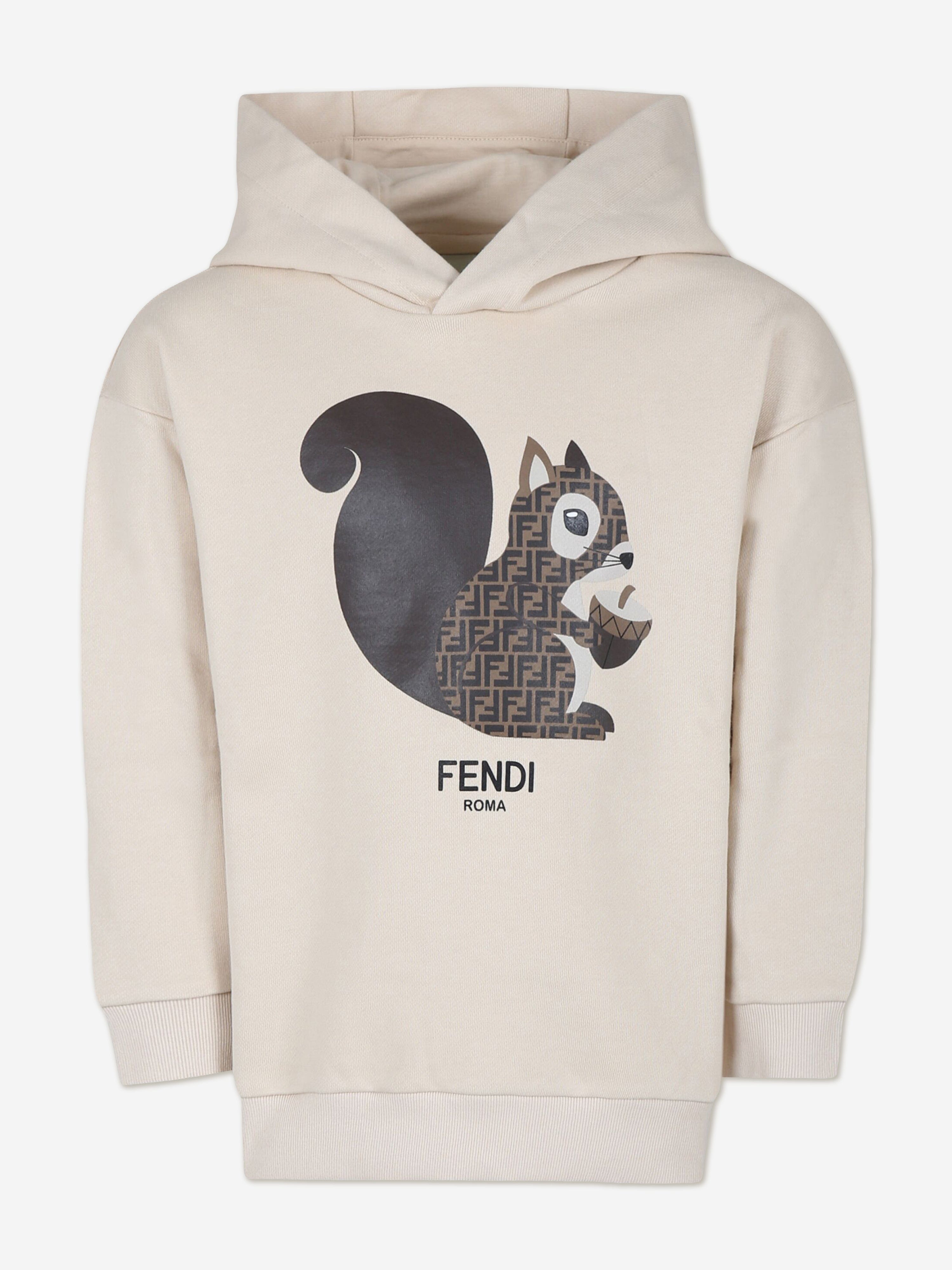 Fendi Kids Squirrel Hoodie in Beige Store Online