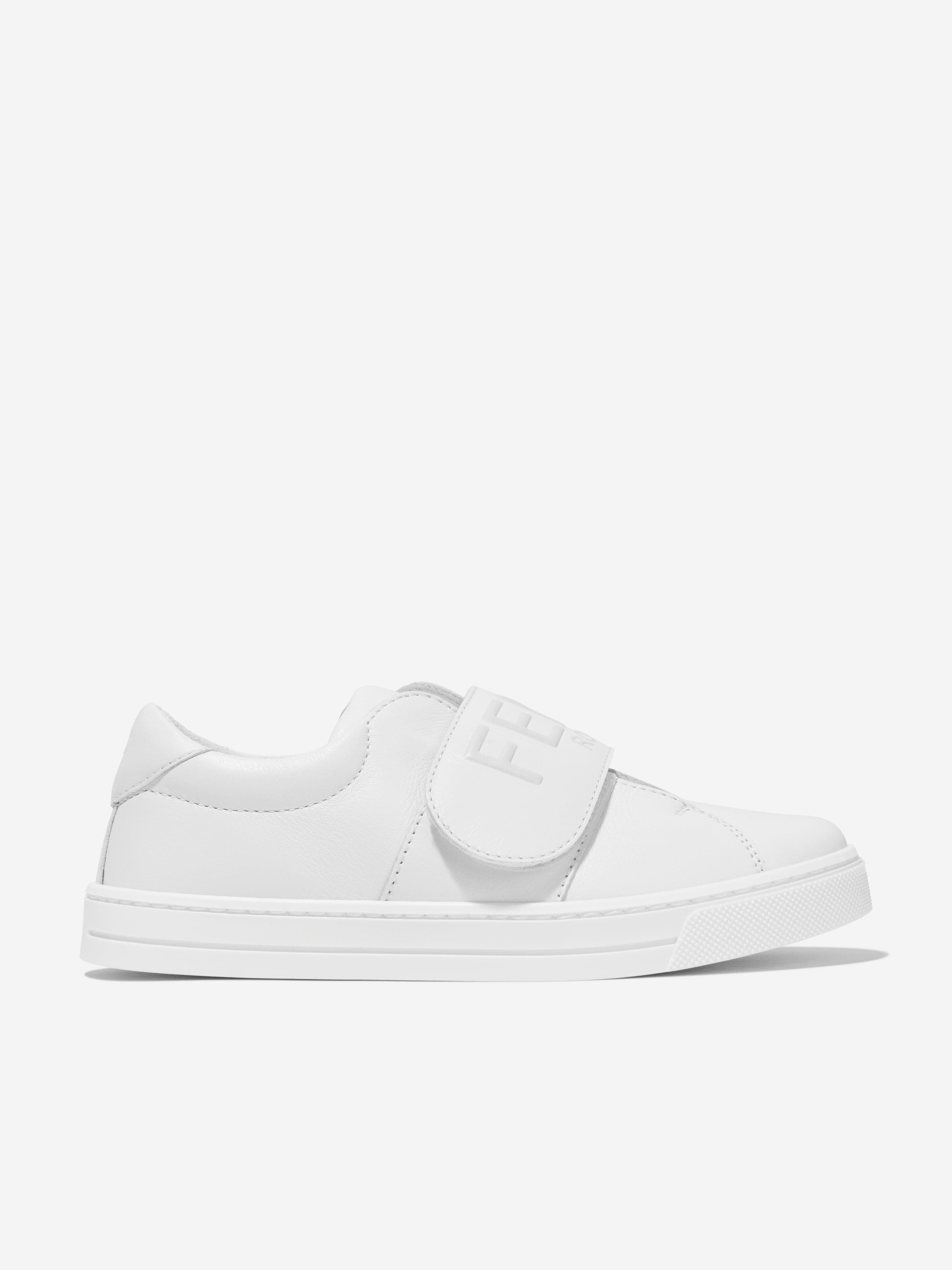 Fendi Kids Leather Logo Trainers in White Outlet Deals