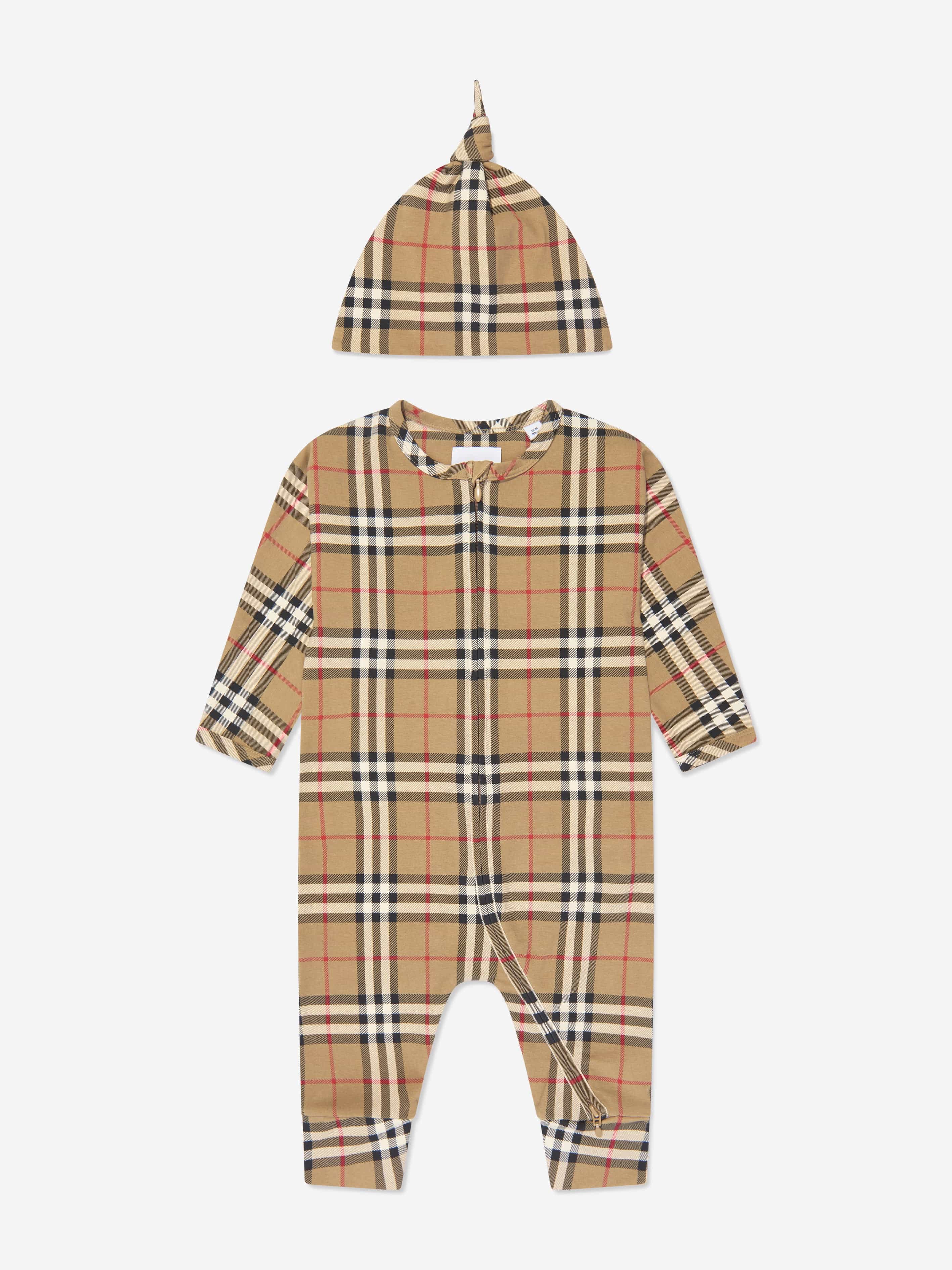 Burberry Baby Claude Romper Set in Archive Beige Check Clearance Low Pice