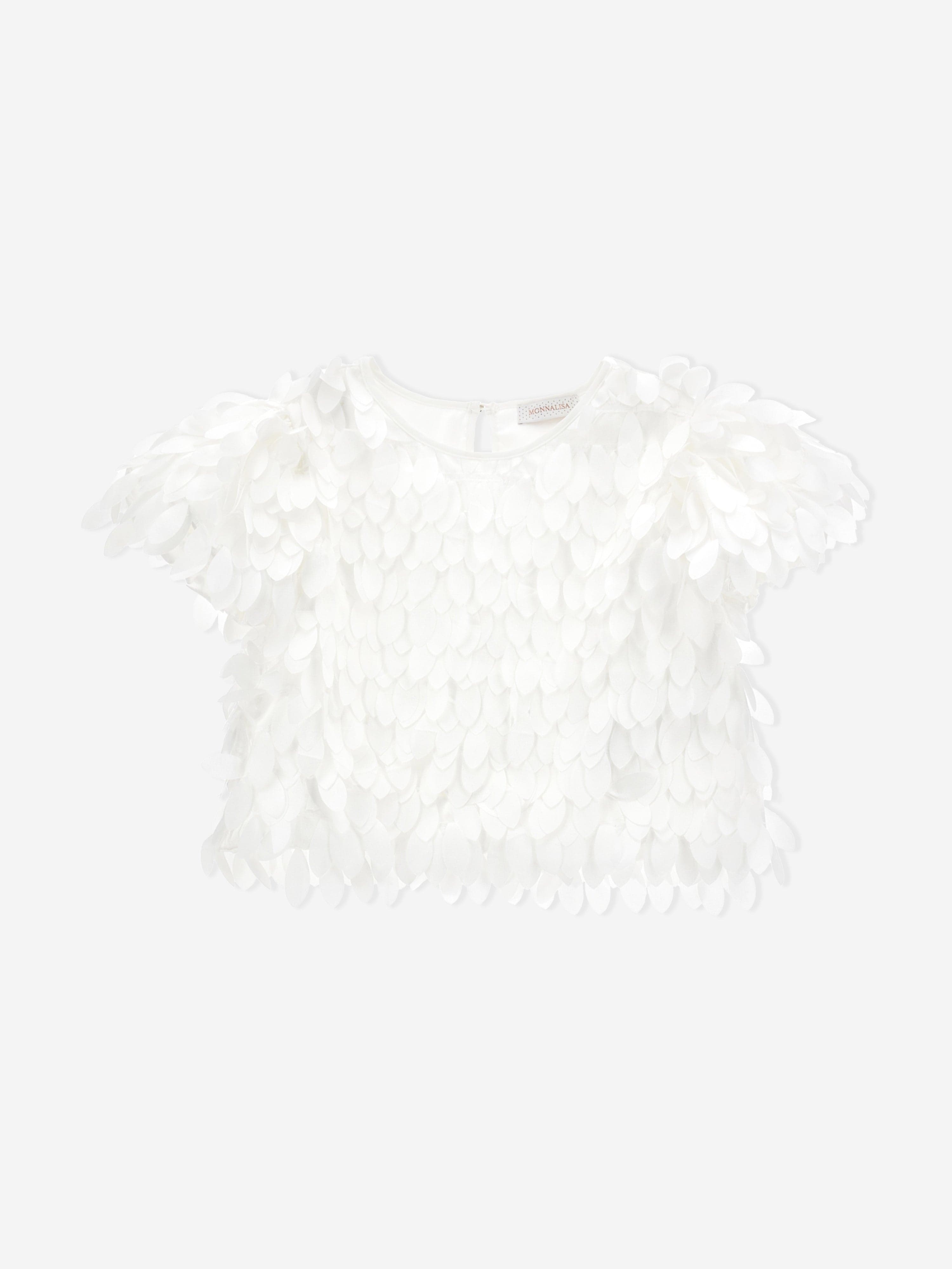 Monnalisa Girls Satin Leaf Top in Ivory Buy Sale Online